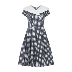 1950s Grey and White Cotton Box Pleat Dress