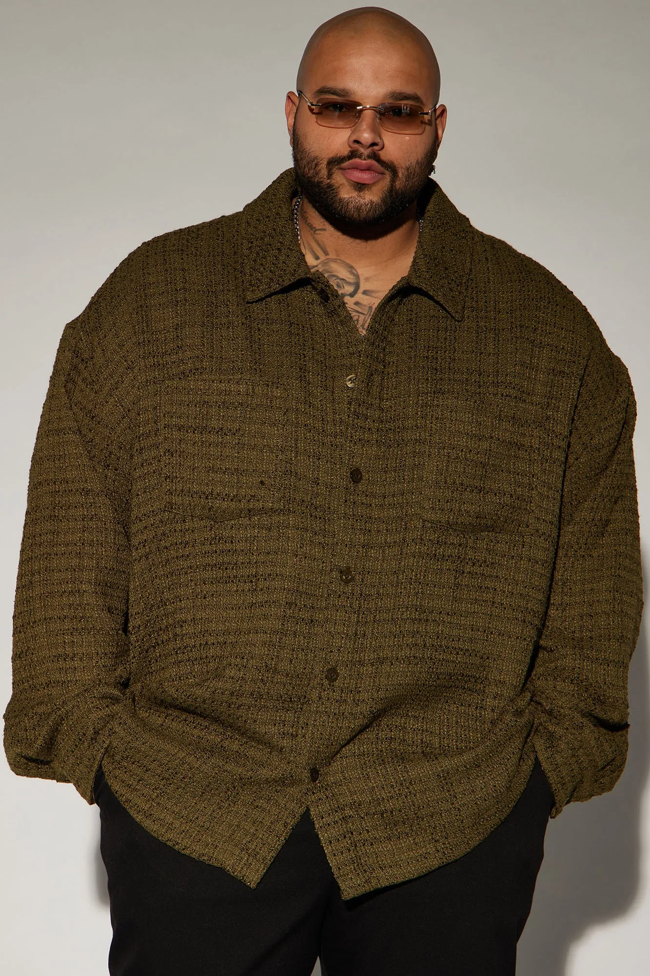 Alex Textured Oversized Shacket - Olive