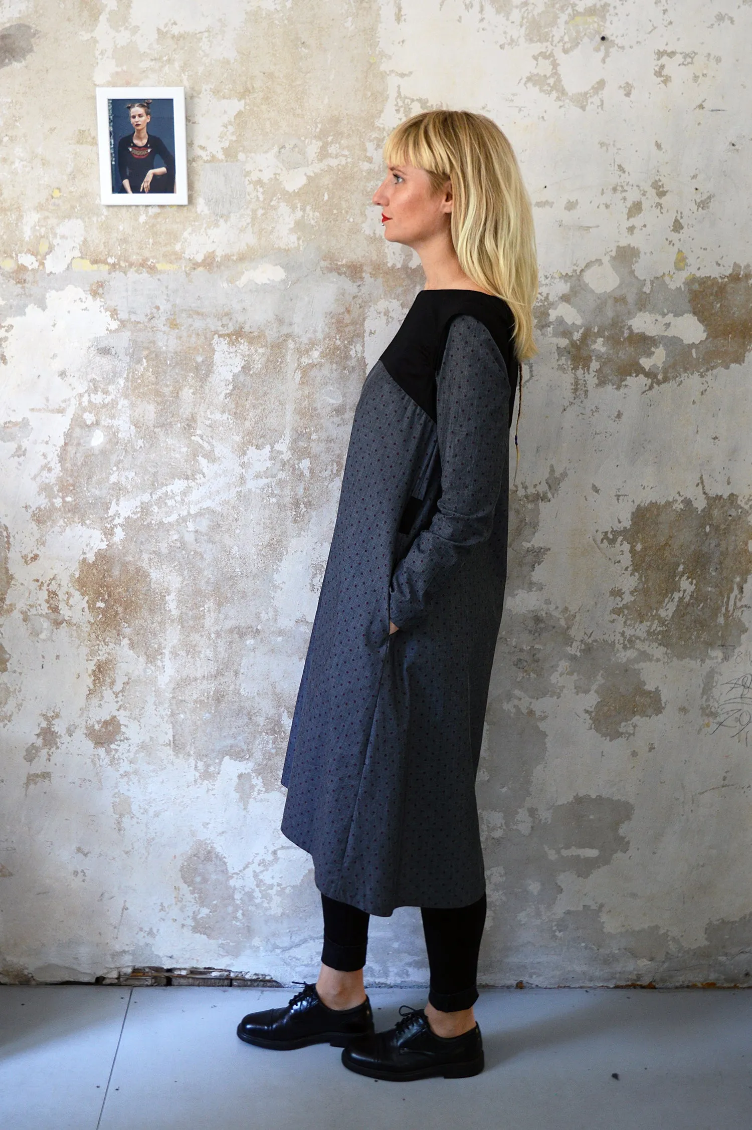 All Season 3/4 Sleeved Grey Polka Dotted Soft Cotton Every Day Dress
