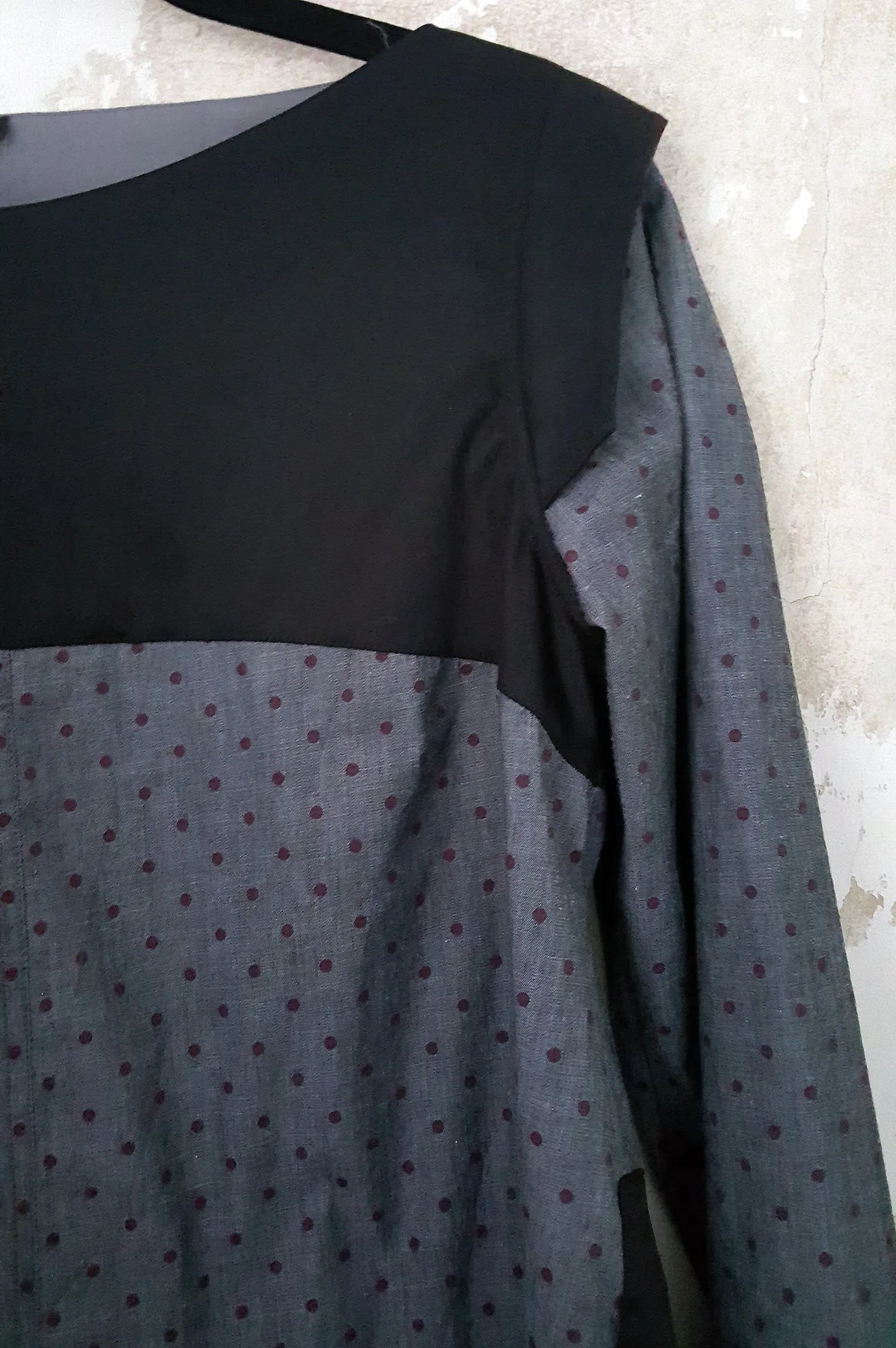 All Season 3/4 Sleeved Grey Polka Dotted Soft Cotton Every Day Dress