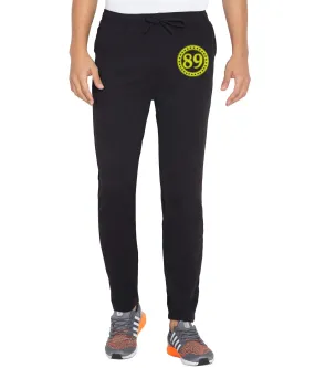 American-Elm Men's Black Printed Polyester Sporty Active Track Pant, Gym Wear