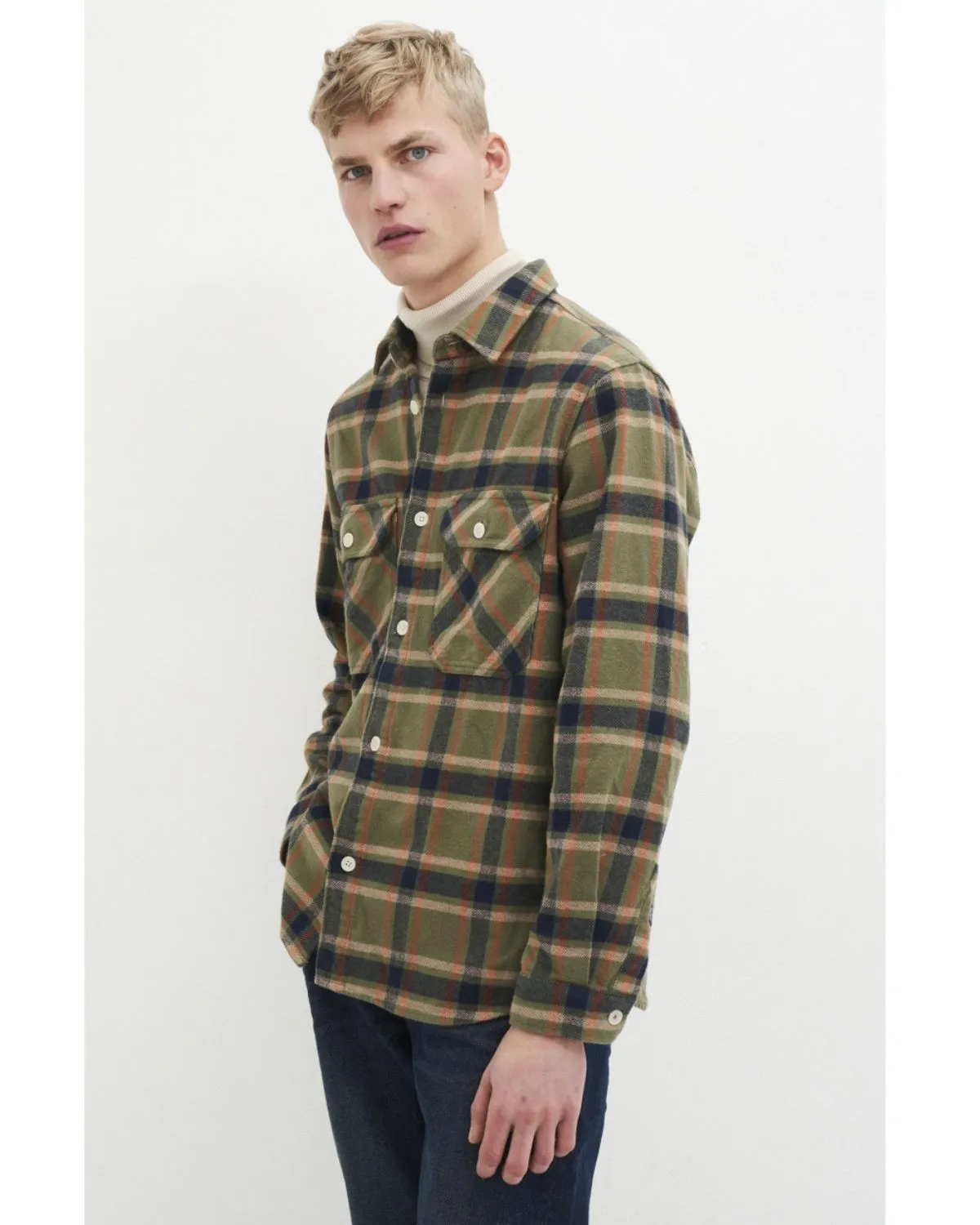 Andrew Checked Overshirt Army Green