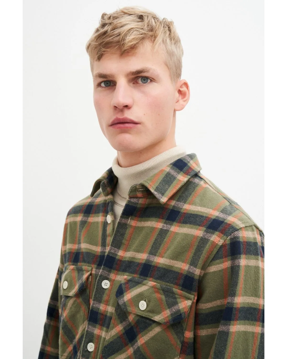 Andrew Checked Overshirt Army Green