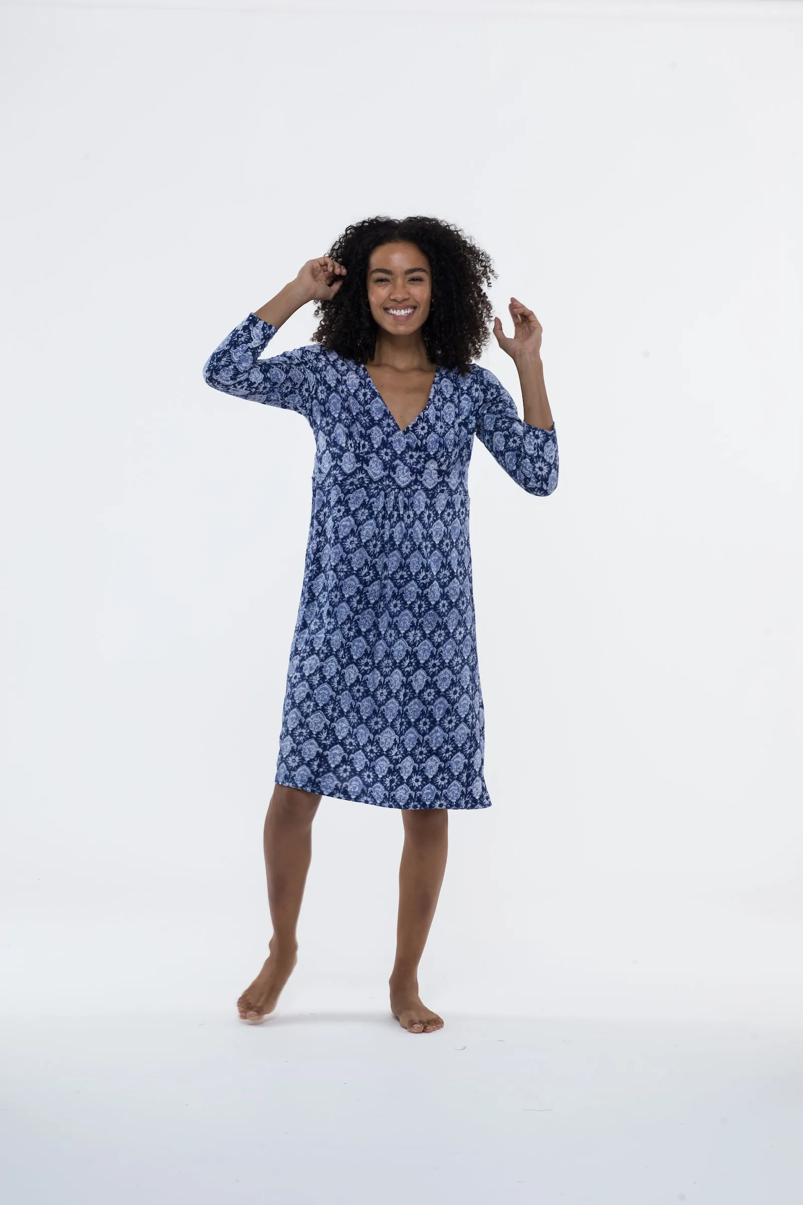 Anika Dress Hand Block Printed in Pure Cotton Jersey