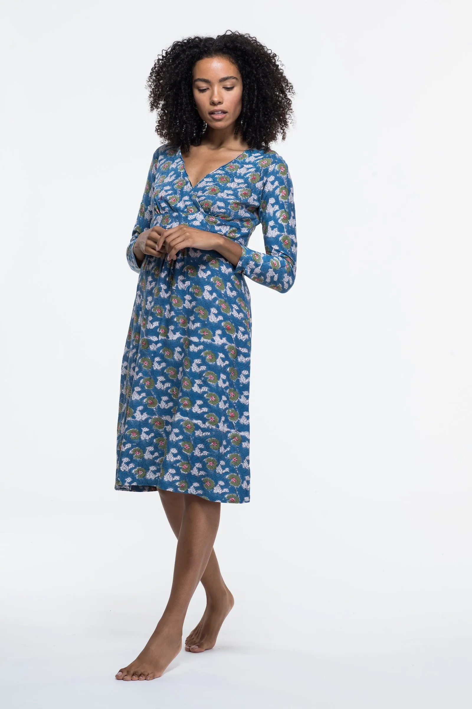 Anika Dress Hand Block Printed in Pure Cotton Jersey