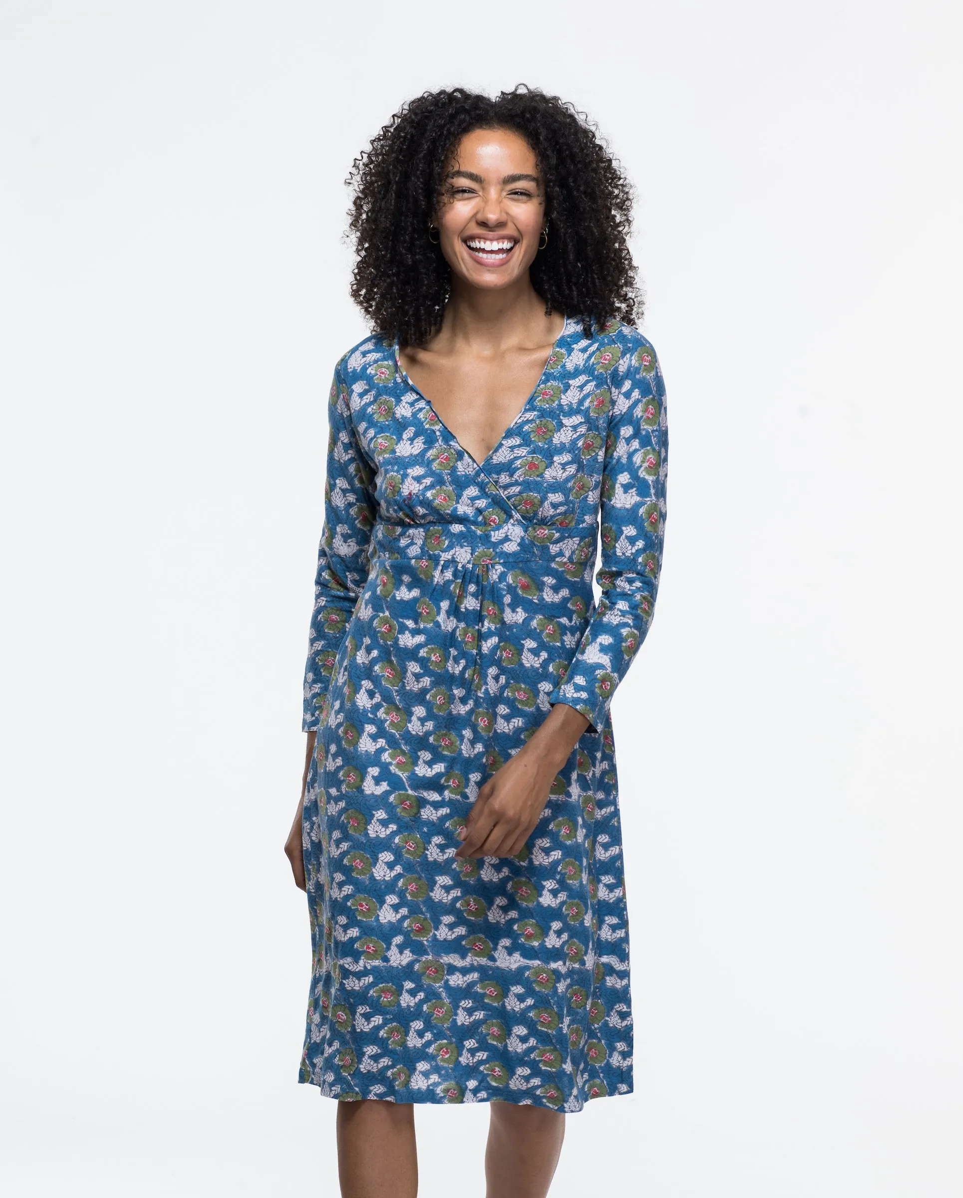 Anika Dress Hand Block Printed in Pure Cotton Jersey