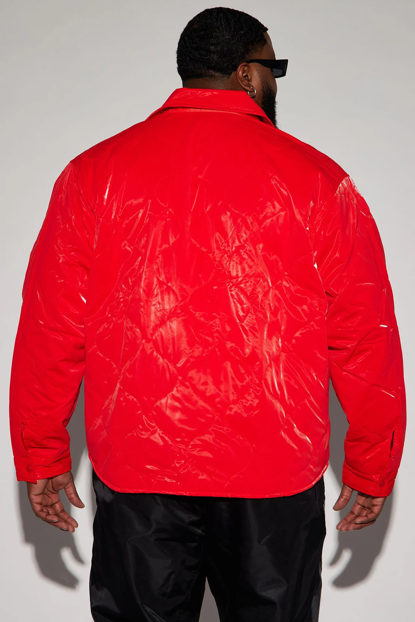 Aspen Quilted Gloss Nylon Shacket - Red