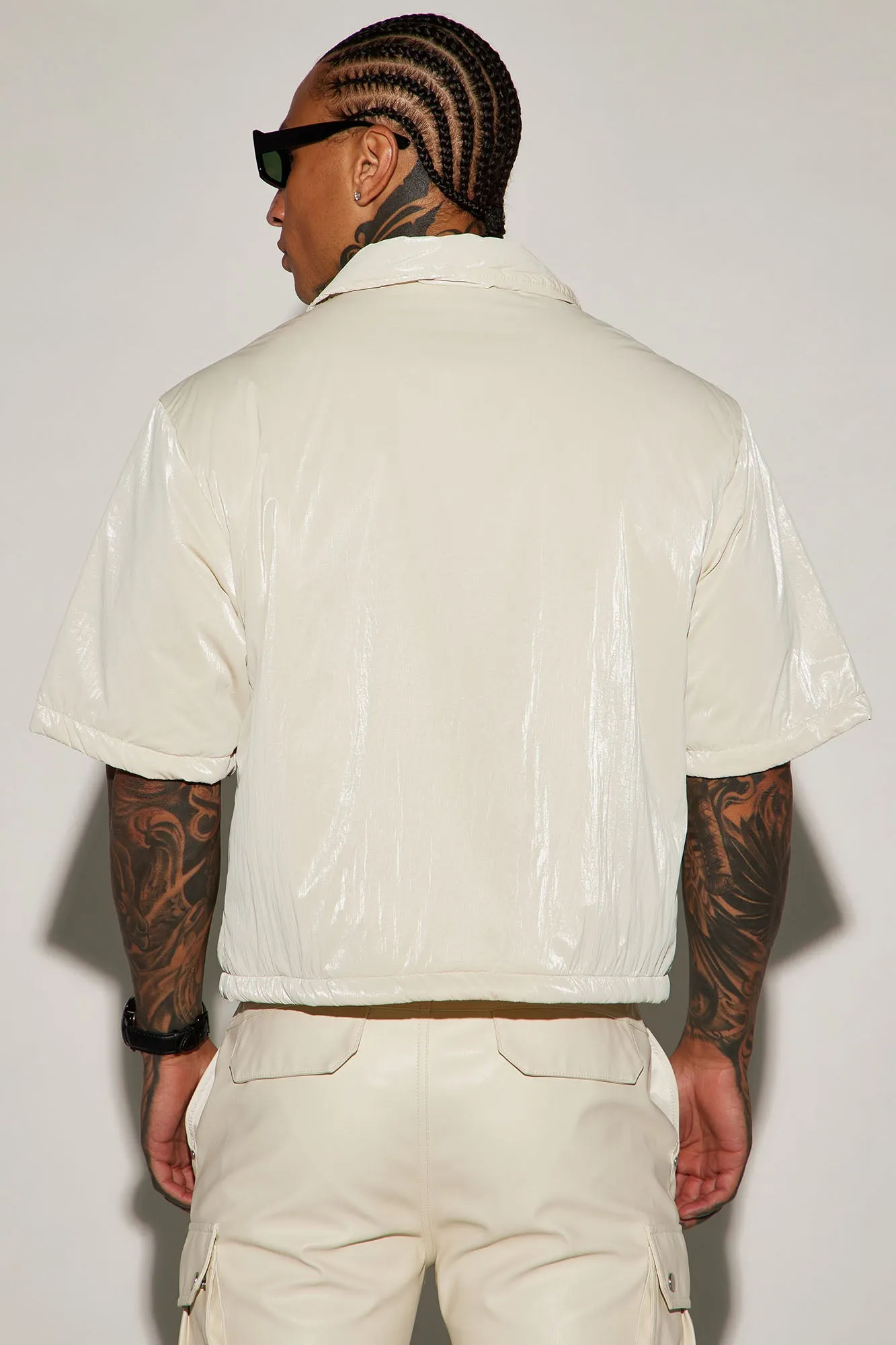 Aston Shine Nylon Puffer Cropped Shacket - Off White