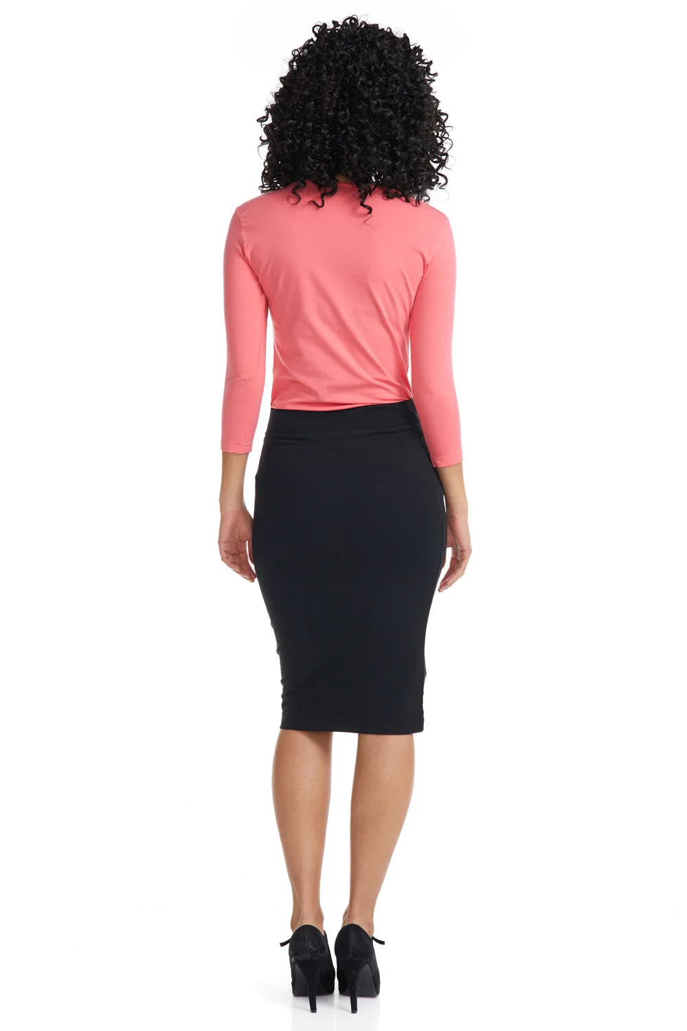 Black Cotton Below Knee Length Pencil Skirt  -  'Chicago'