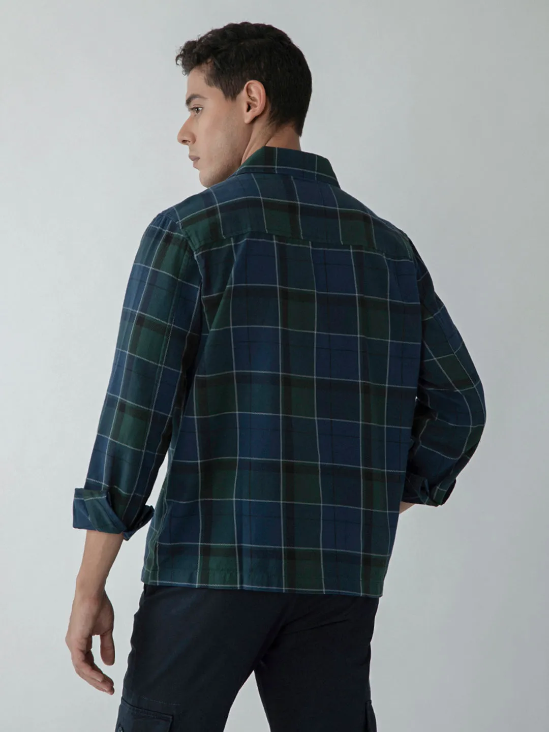 Blue Double Pocket Checks Shacket