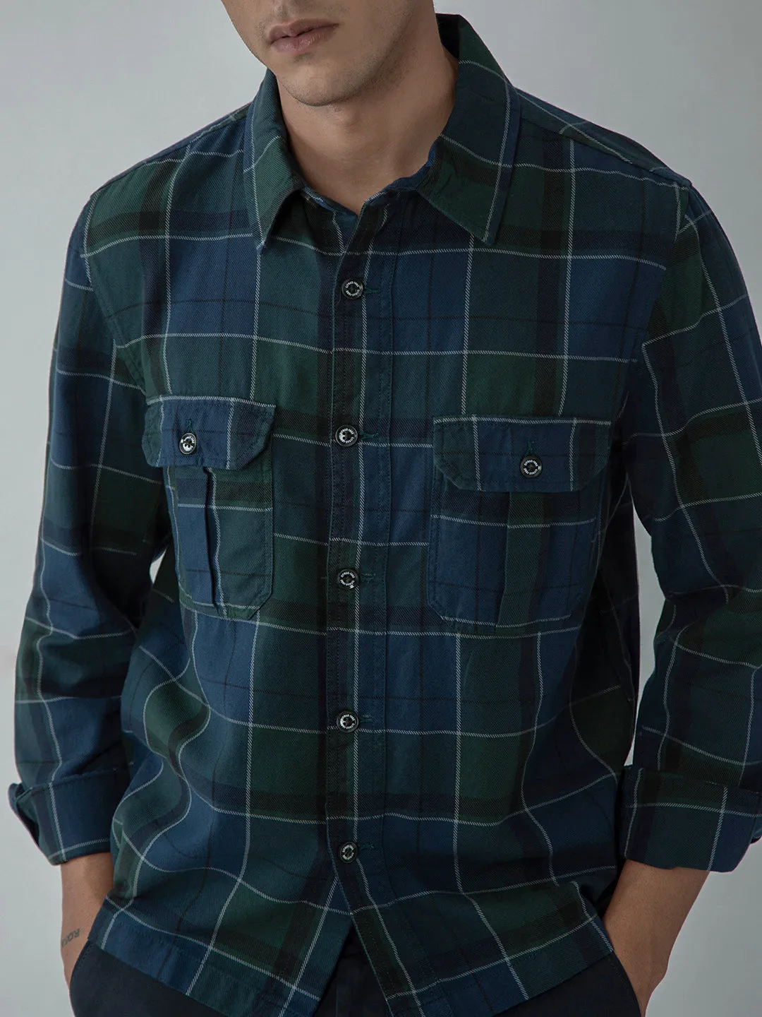 Blue Double Pocket Checks Shacket