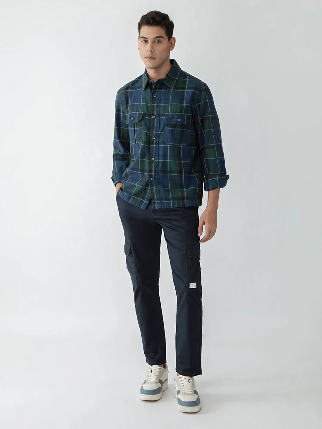 Blue Double Pocket Checks Shacket