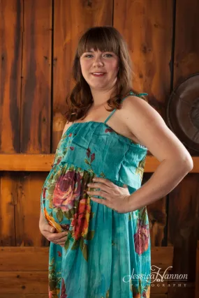 Blue Floral Summer Dress Long Maxi Strapless Maternity Dress