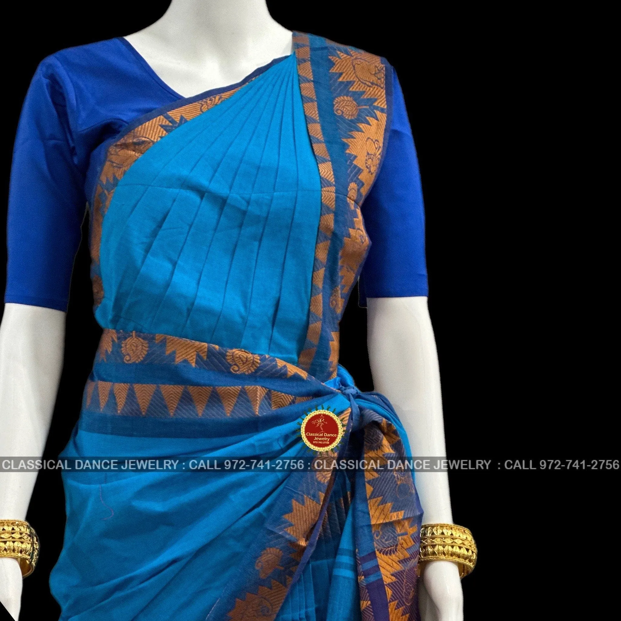 BLUE Pre-stitched Practice Sari BLUE Blouse | Halfsaree Kalakshethra Saree  Bharatnatyam Kuchipudi | Classical Dance Jewelry