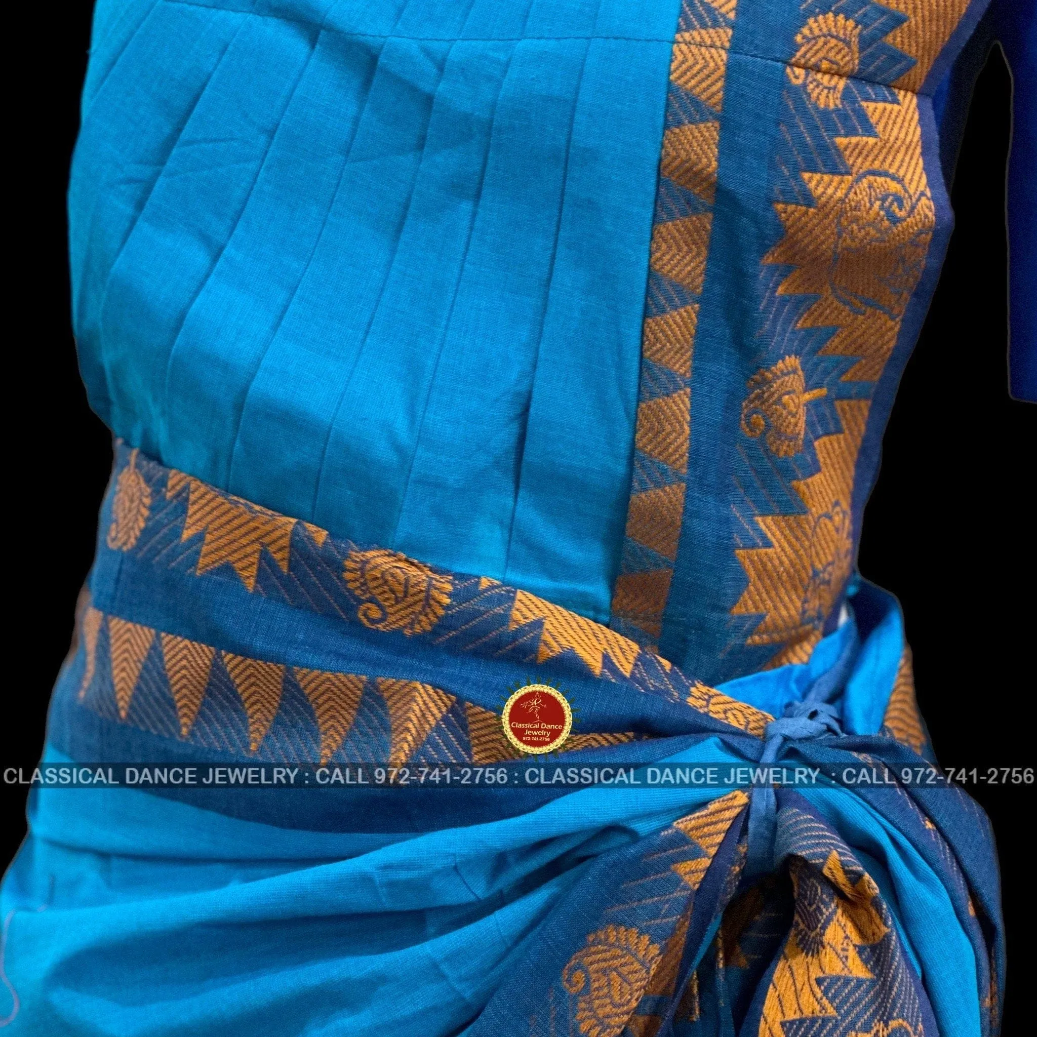 BLUE Pre-stitched Practice Sari BLUE Blouse | Halfsaree Kalakshethra Saree  Bharatnatyam Kuchipudi | Classical Dance Jewelry