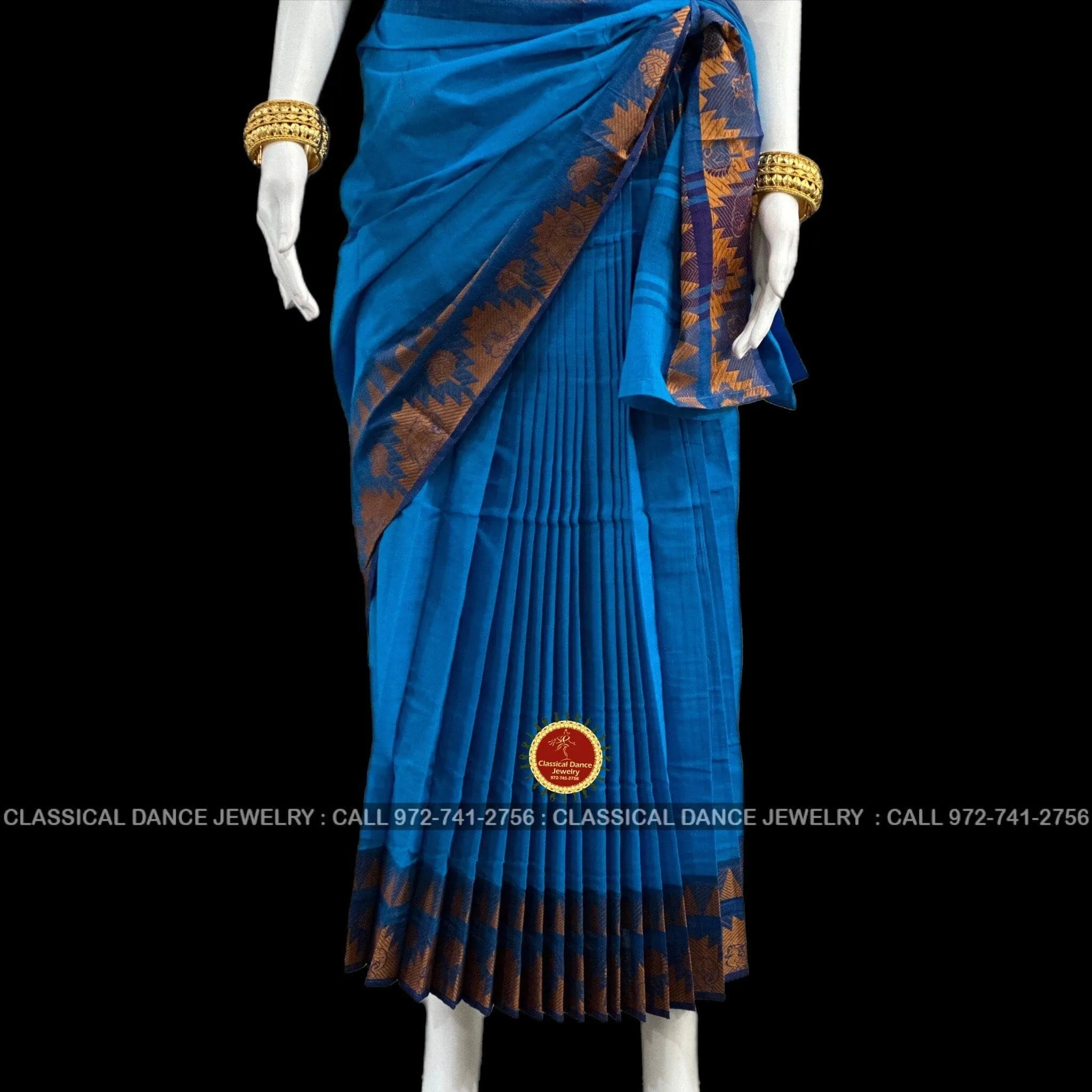 BLUE Pre-stitched Practice Sari BLUE Blouse | Halfsaree Kalakshethra Saree  Bharatnatyam Kuchipudi | Classical Dance Jewelry
