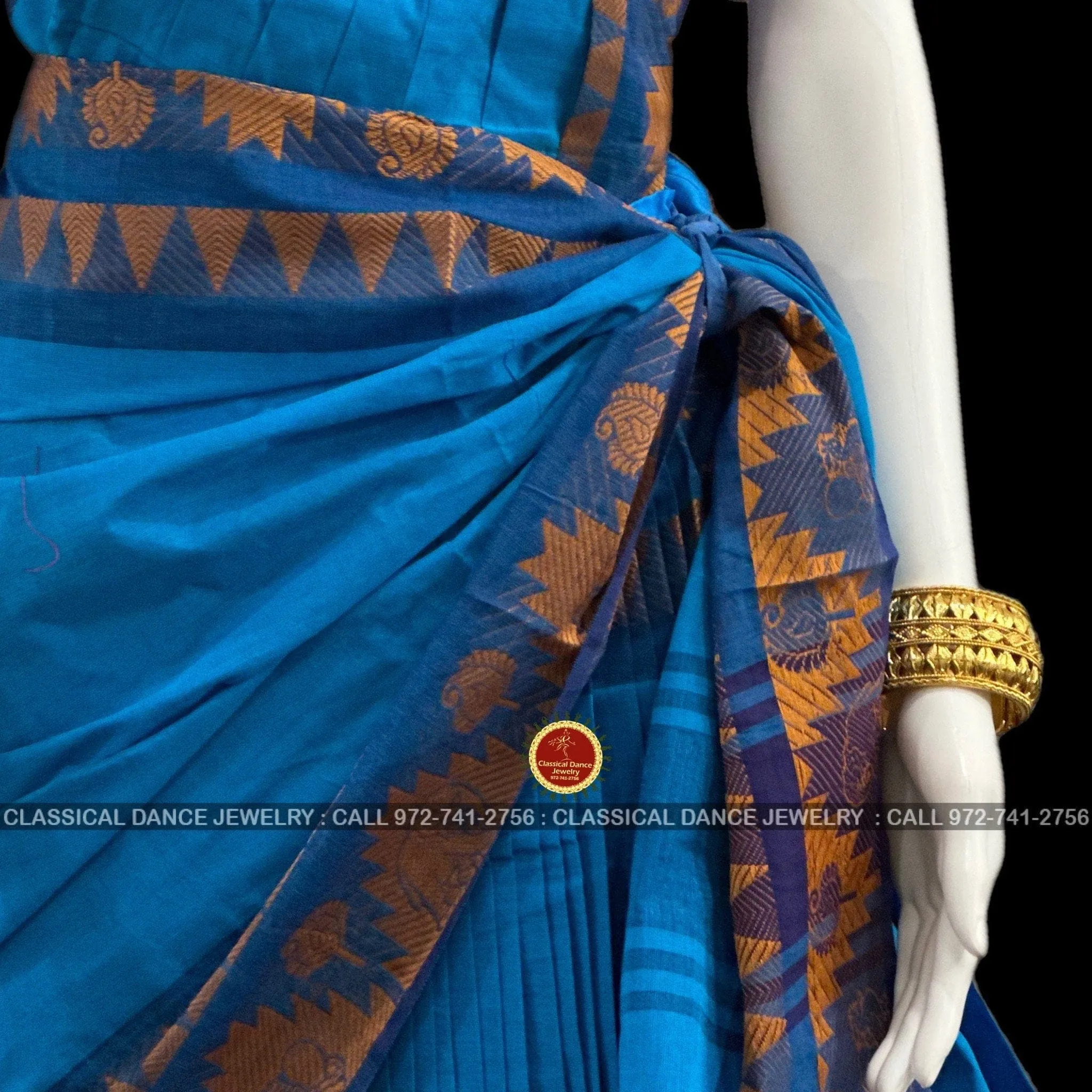 BLUE Pre-stitched Practice Sari BLUE Blouse | Halfsaree Kalakshethra Saree  Bharatnatyam Kuchipudi | Classical Dance Jewelry
