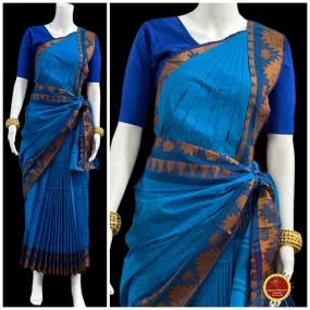 BLUE Pre-stitched Practice Sari BLUE Blouse | Halfsaree Kalakshethra Saree  Bharatnatyam Kuchipudi | Classical Dance Jewelry