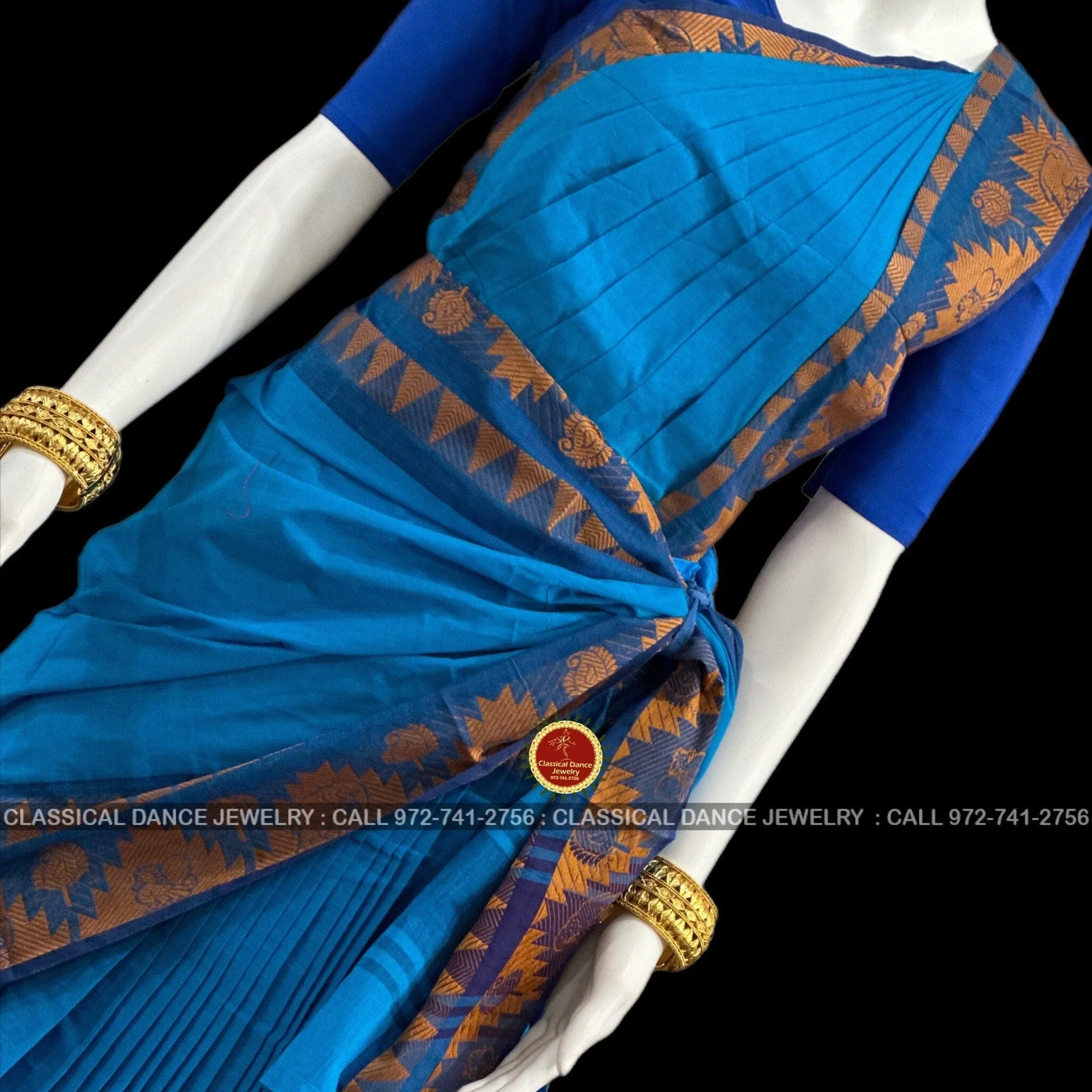 BLUE Pre-stitched Practice Sari BLUE Blouse | Halfsaree Kalakshethra Saree  Bharatnatyam Kuchipudi | Classical Dance Jewelry