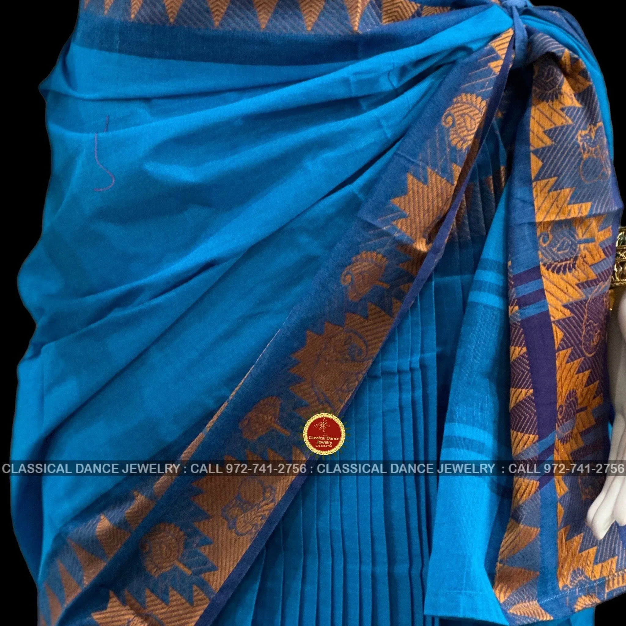 BLUE Pre-stitched Practice Sari BLUE Blouse | Halfsaree Kalakshethra Saree  Bharatnatyam Kuchipudi | Classical Dance Jewelry