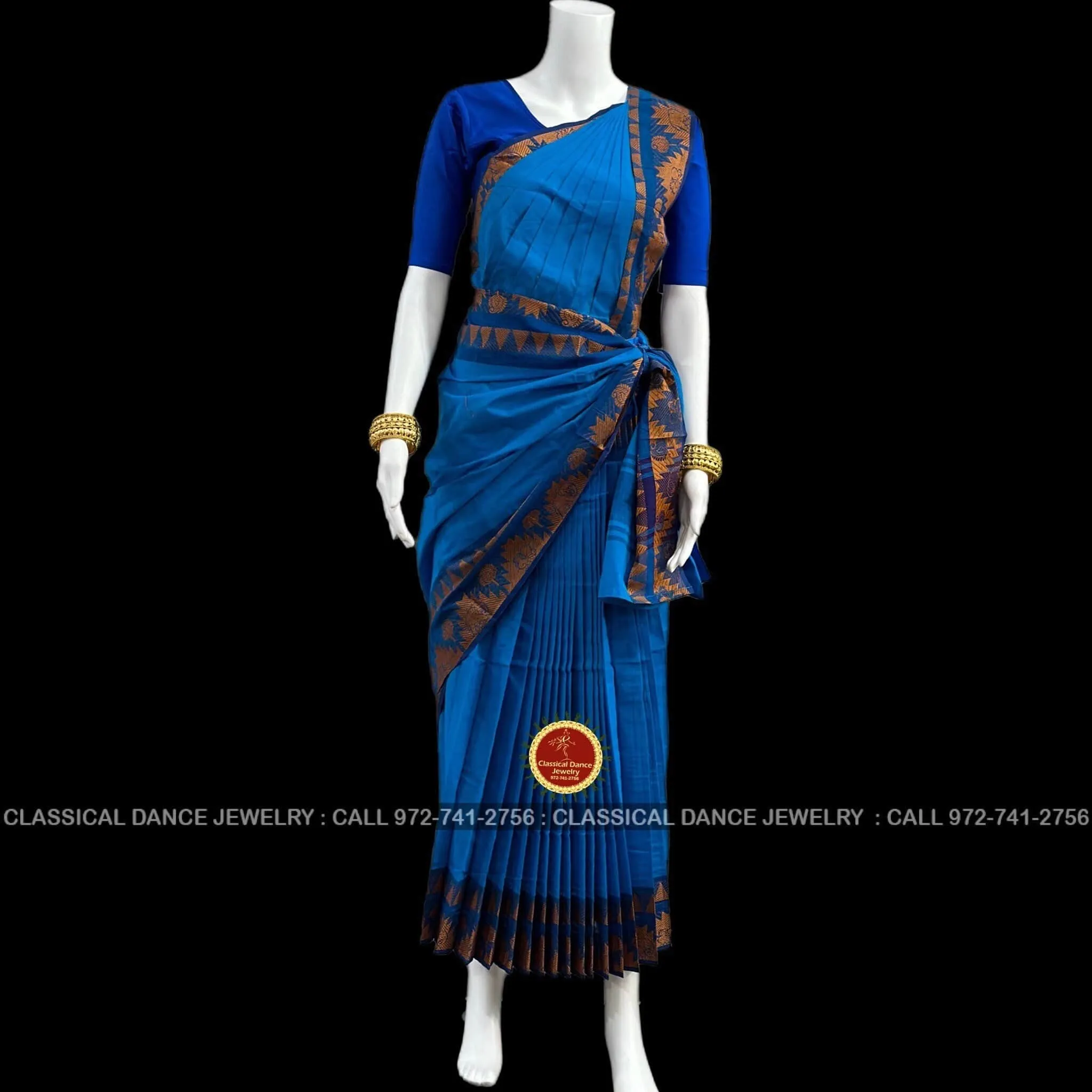 BLUE Pre-stitched Practice Sari BLUE Blouse | Halfsaree Kalakshethra Saree  Bharatnatyam Kuchipudi | Classical Dance Jewelry