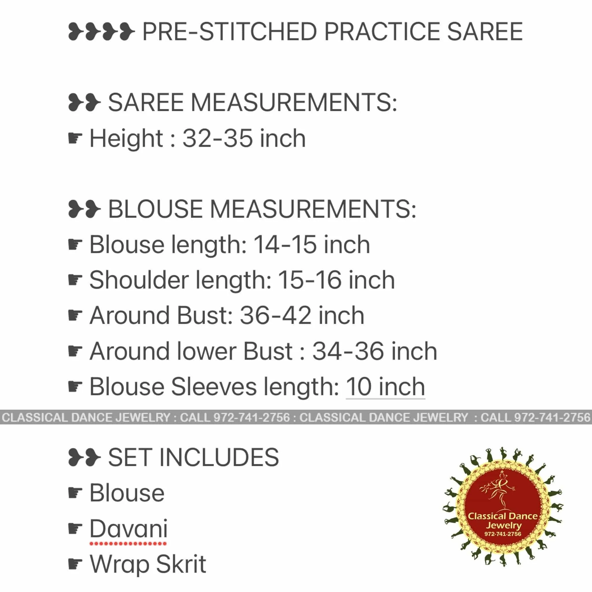 BLUE Pre-stitched Practice Sari BLUE Blouse | Halfsaree Kalakshethra Saree  Bharatnatyam Kuchipudi | Classical Dance Jewelry