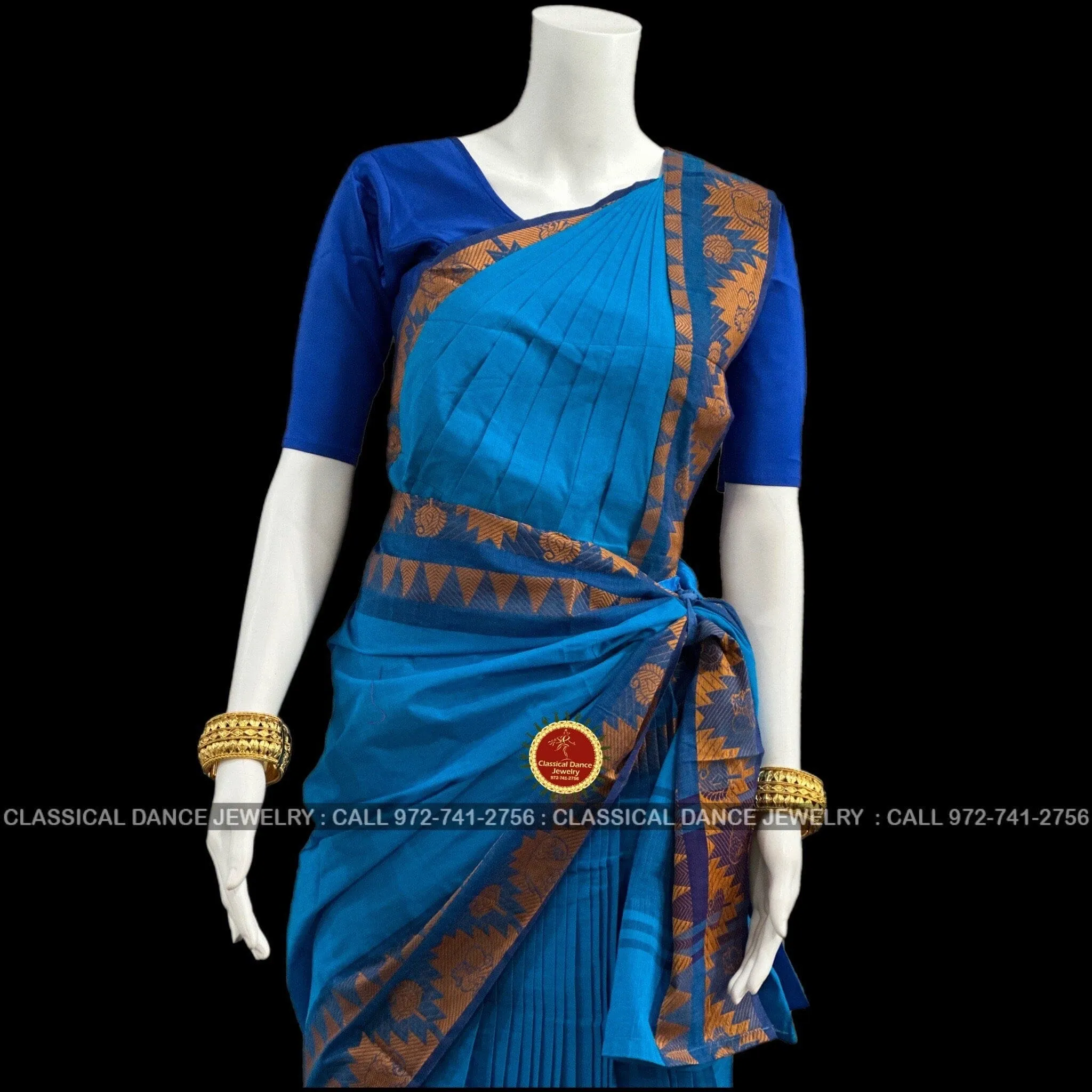 BLUE Pre-stitched Practice Sari BLUE Blouse | Halfsaree Kalakshethra Saree  Bharatnatyam Kuchipudi | Classical Dance Jewelry