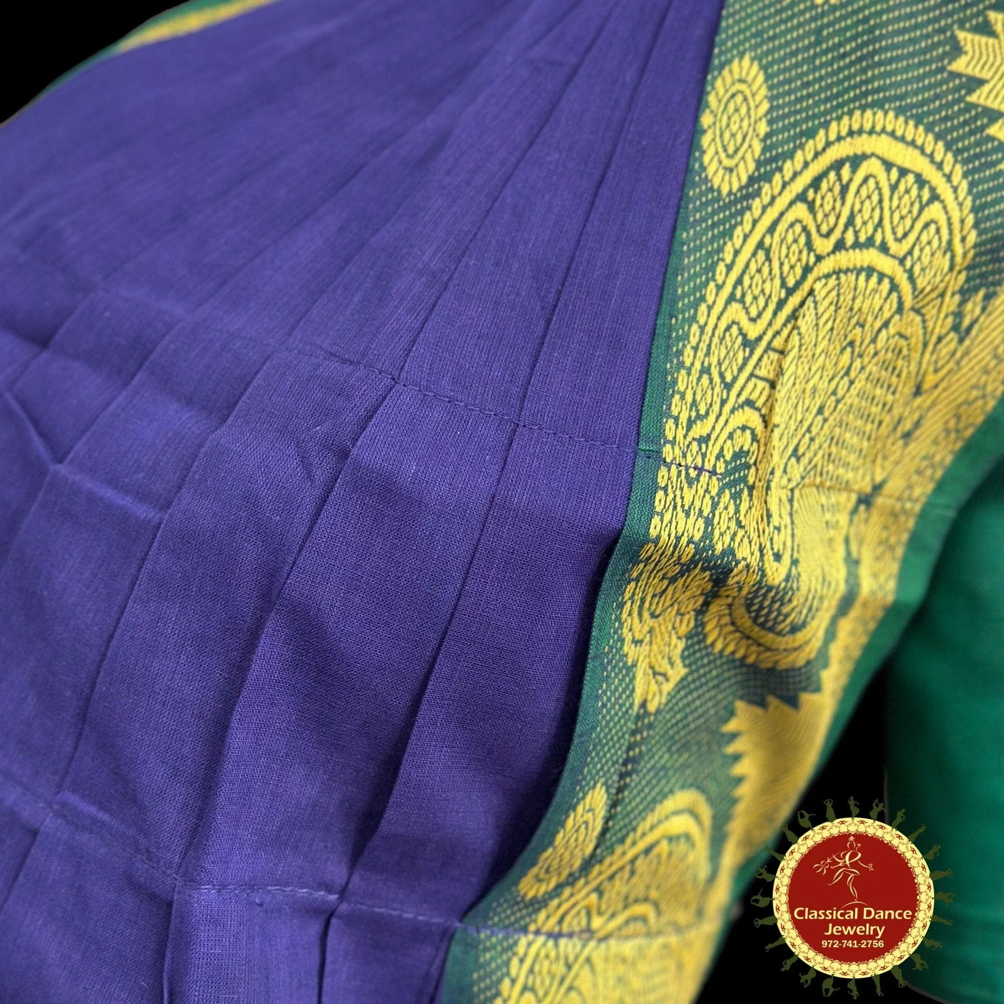 BLUE Pre-stitched Practice Sari GREEN Blouse | Halfsaree Kalakshethra Saree | Bharatnatyam Kuchipudi | Classical Dance Jewelry