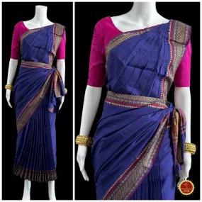 BLUE Pre-stitched Practice Sari PINK Blouse | Halfsaree Kalakshethra Saree | Bharatnatyam Kuchipudi | Classical Dance Jewelry