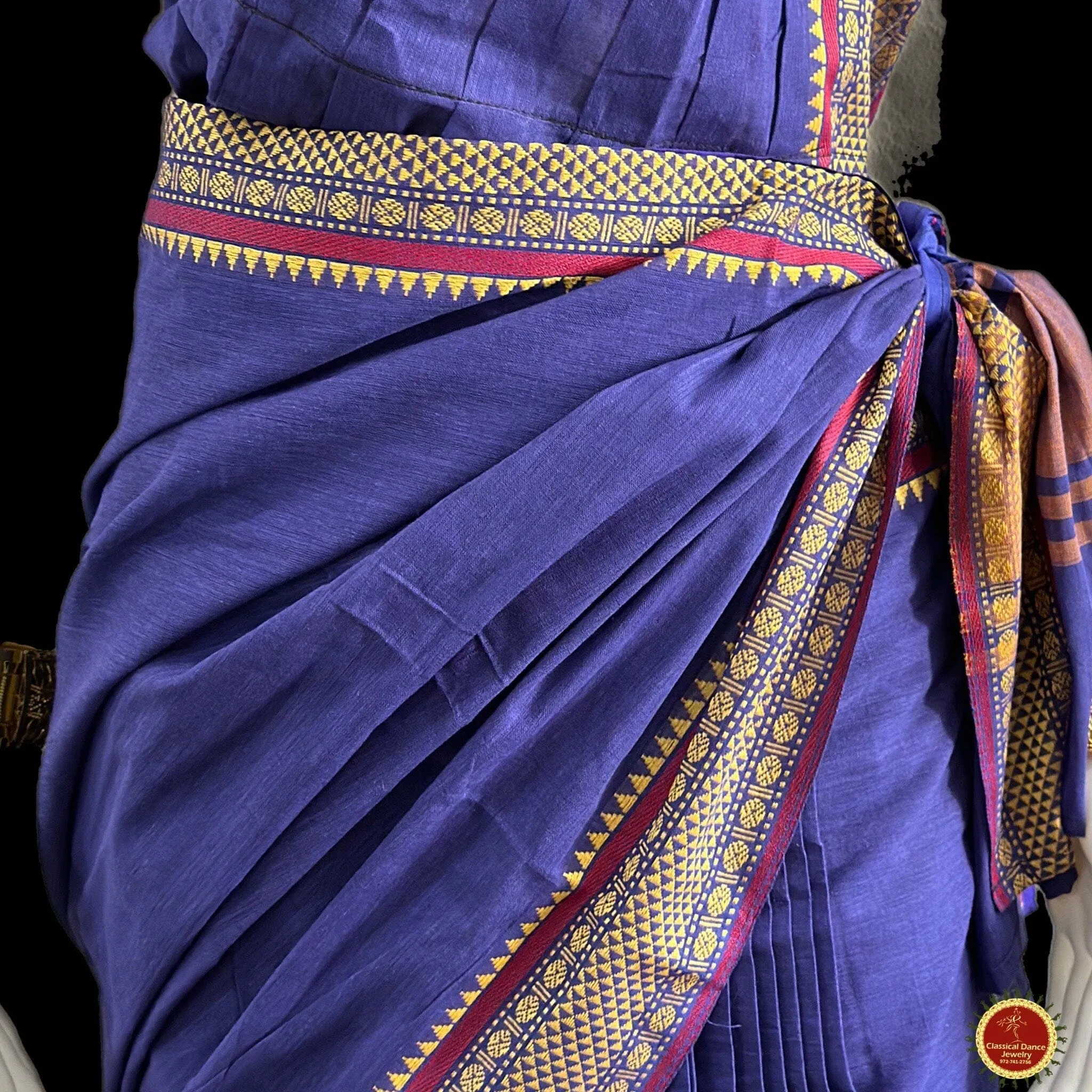 BLUE Pre-stitched Practice Sari PINK Blouse | Halfsaree Kalakshethra Saree | Bharatnatyam Kuchipudi | Classical Dance Jewelry