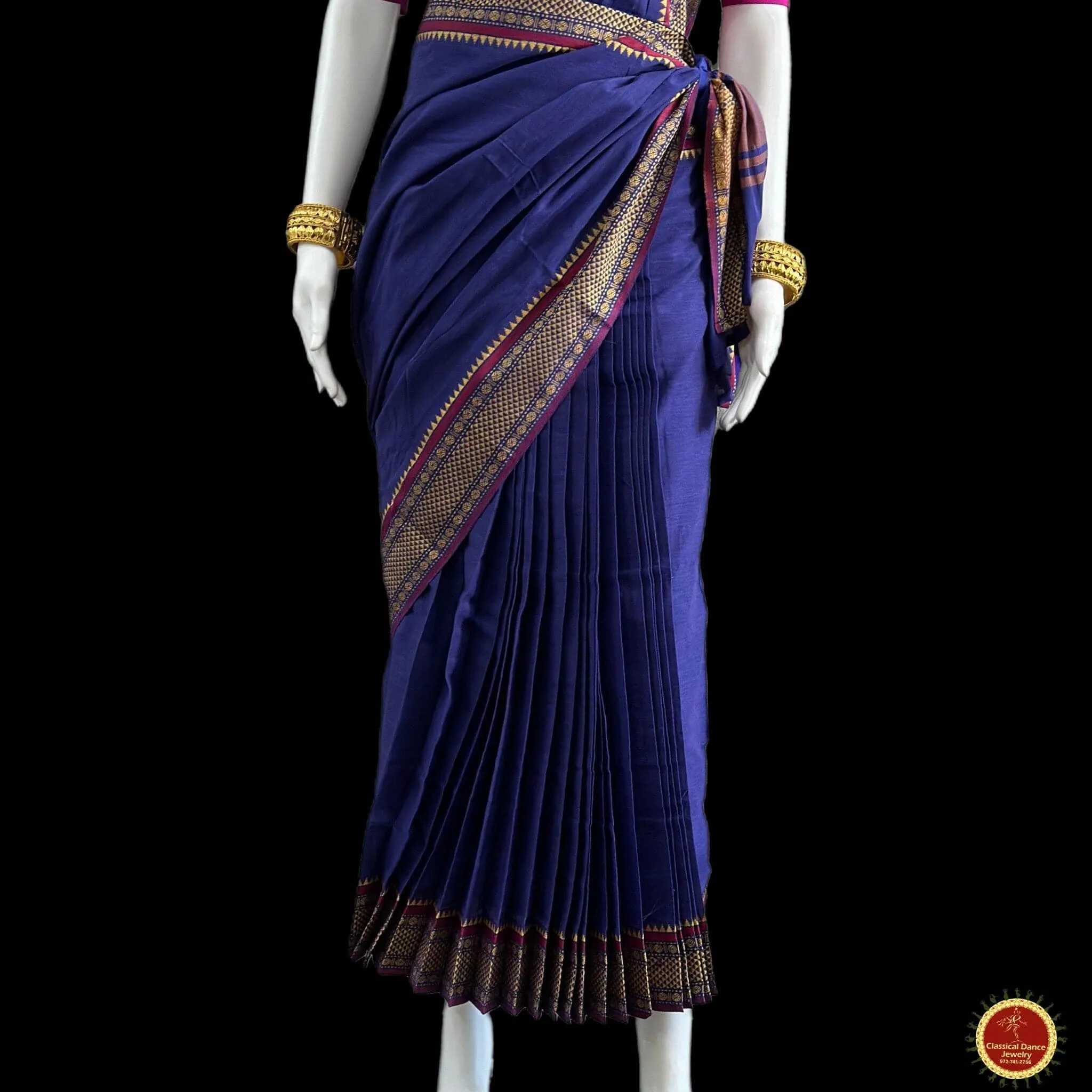 BLUE Pre-stitched Practice Sari PINK Blouse | Halfsaree Kalakshethra Saree | Bharatnatyam Kuchipudi | Classical Dance Jewelry