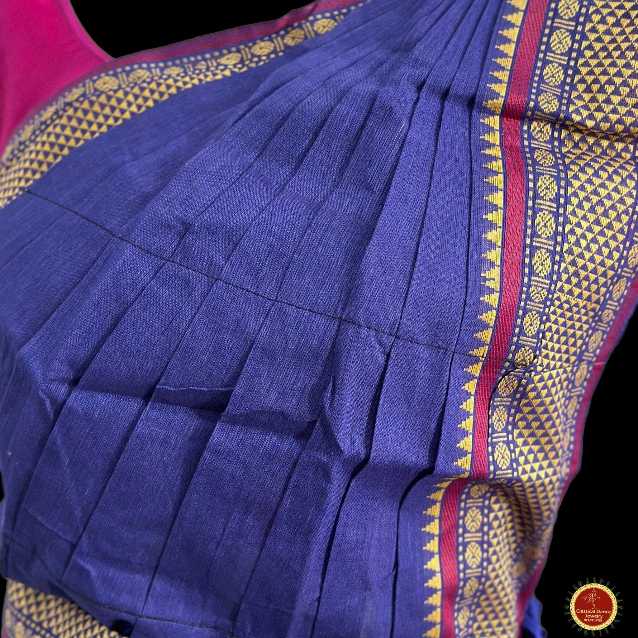 BLUE Pre-stitched Practice Sari PINK Blouse | Halfsaree Kalakshethra Saree | Bharatnatyam Kuchipudi | Classical Dance Jewelry