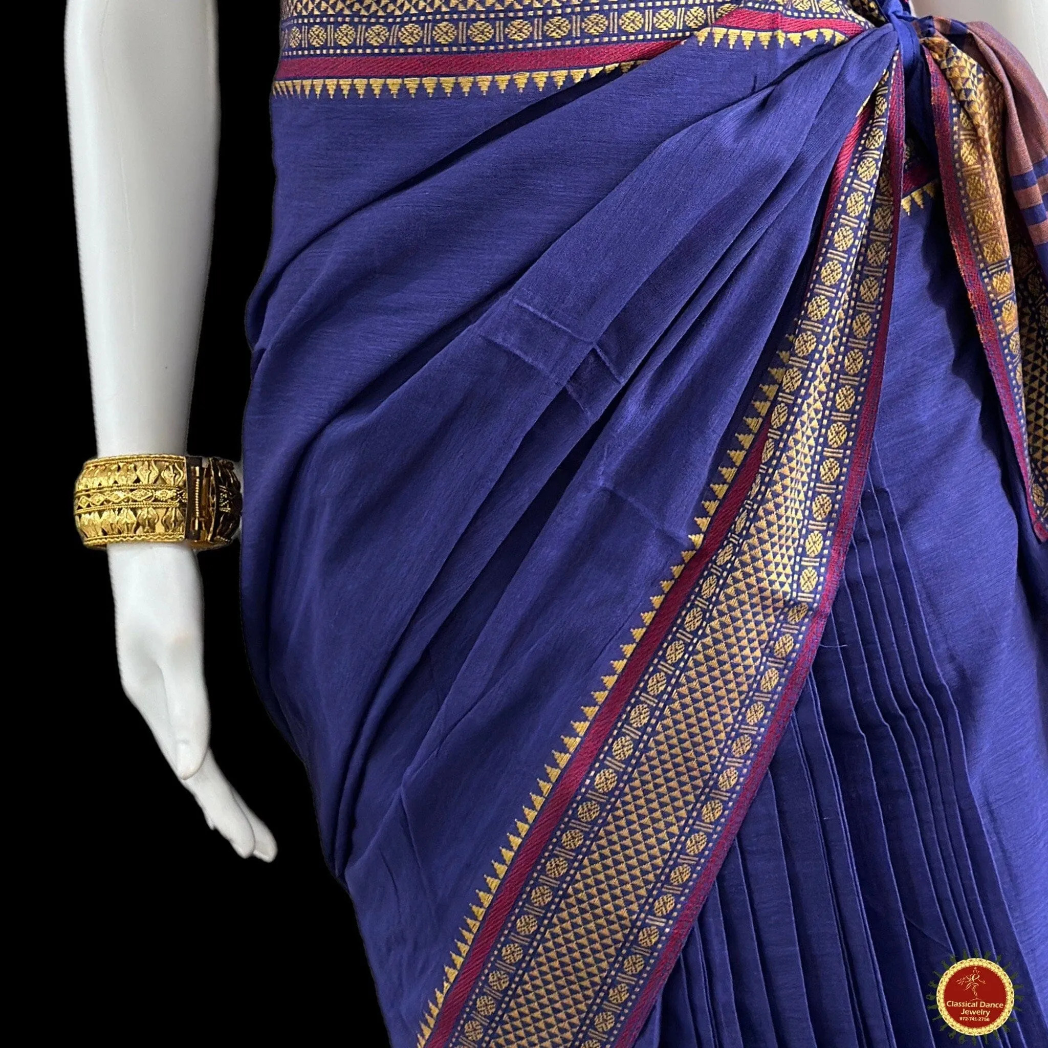 BLUE Pre-stitched Practice Sari PINK Blouse | Halfsaree Kalakshethra Saree | Bharatnatyam Kuchipudi | Classical Dance Jewelry