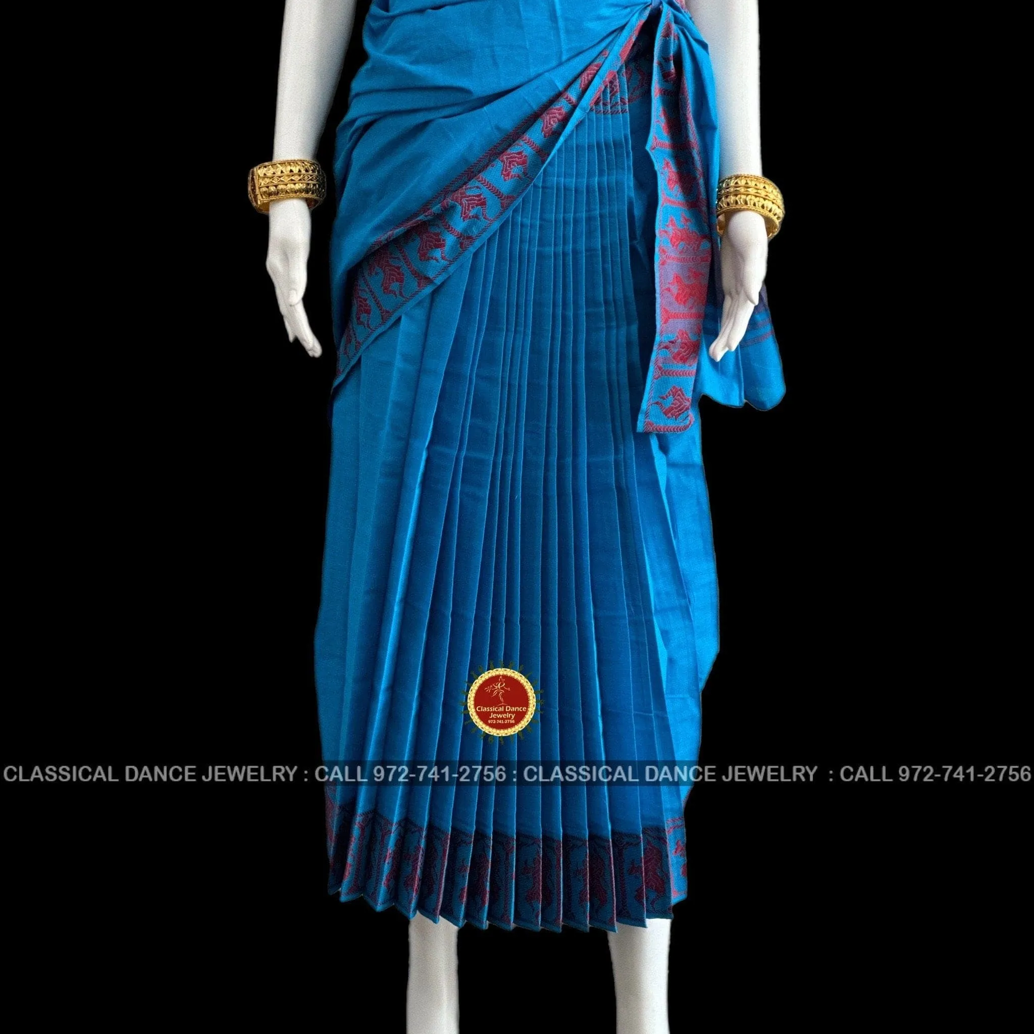 BLUE Pre-stitched Practice Sari RED Blouse | Halfsaree Kalakshethra Saree  Bharatnatyam Kuchipudi | Classical Dance Jewelry