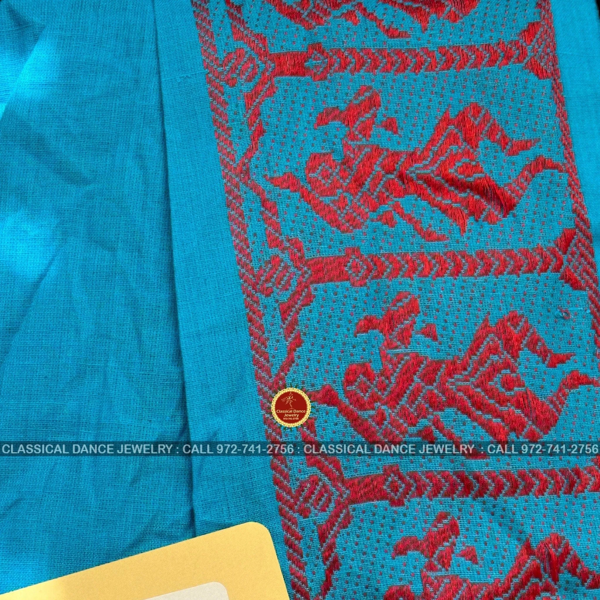 BLUE Pre-stitched Practice Sari RED Blouse | Halfsaree Kalakshethra Saree  Bharatnatyam Kuchipudi | Classical Dance Jewelry