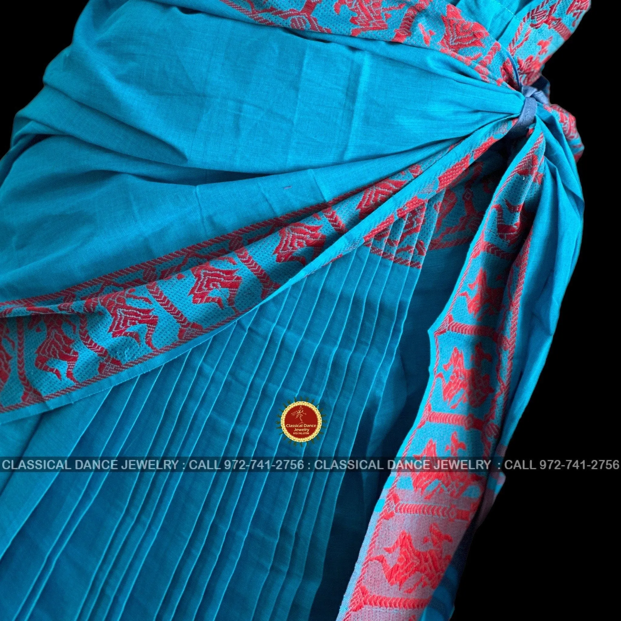 BLUE Pre-stitched Practice Sari RED Blouse | Halfsaree Kalakshethra Saree  Bharatnatyam Kuchipudi | Classical Dance Jewelry