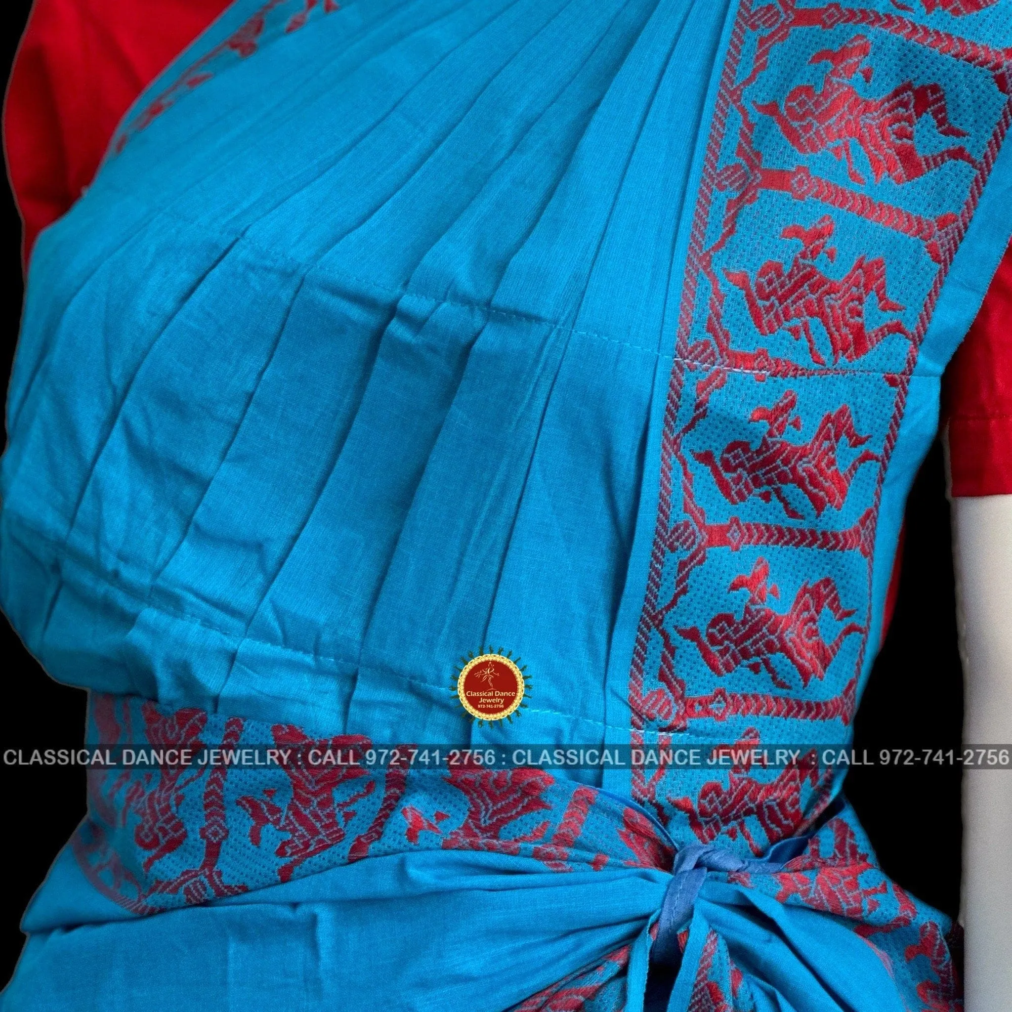 BLUE Pre-stitched Practice Sari RED Blouse | Halfsaree Kalakshethra Saree  Bharatnatyam Kuchipudi | Classical Dance Jewelry