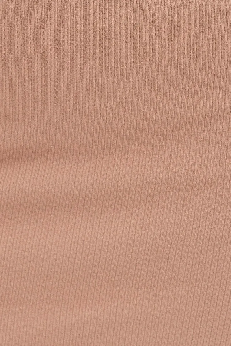 Brown Mini Skirt High Rise Double Layered Rib Jersey