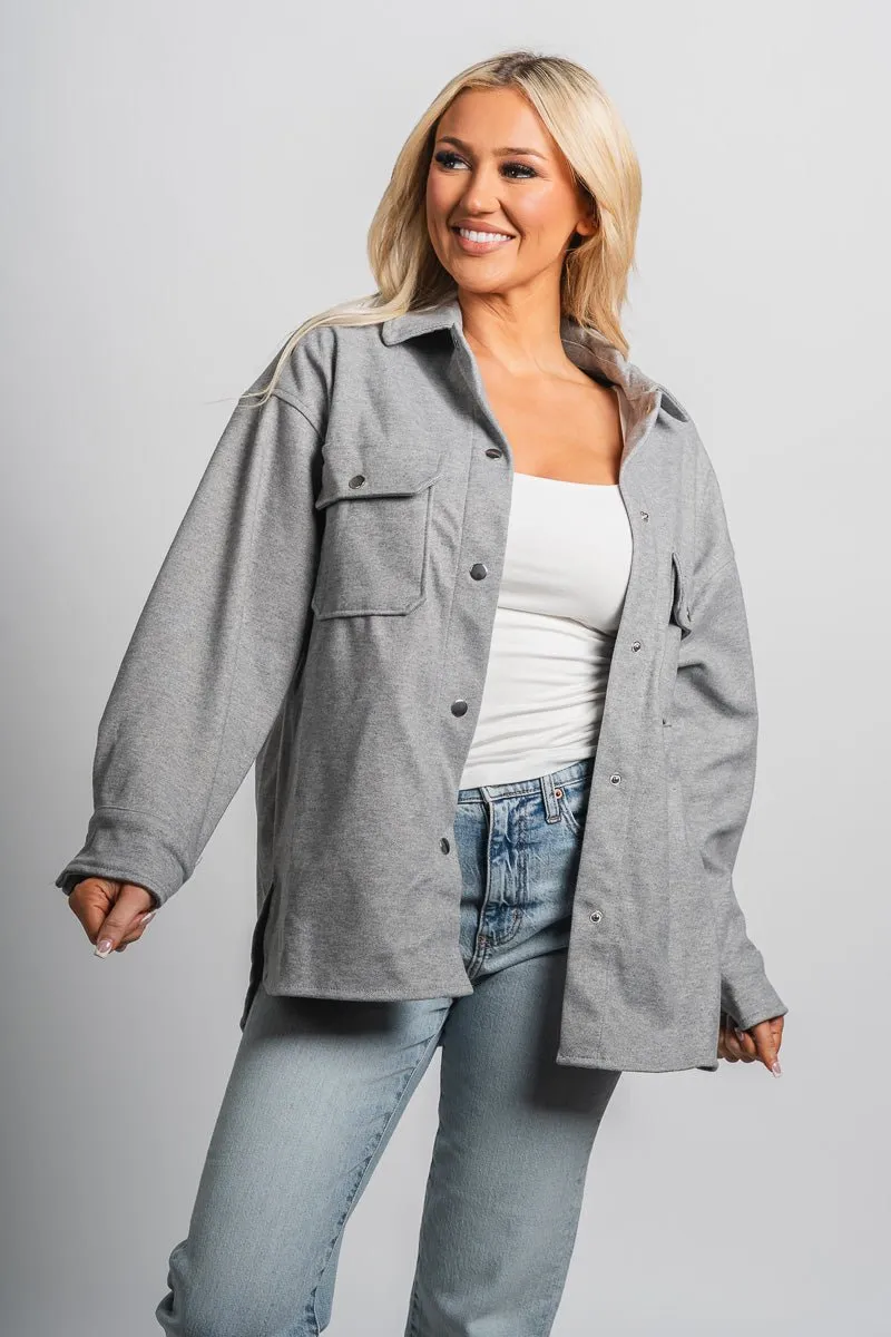 Brushed knit shacket light grey