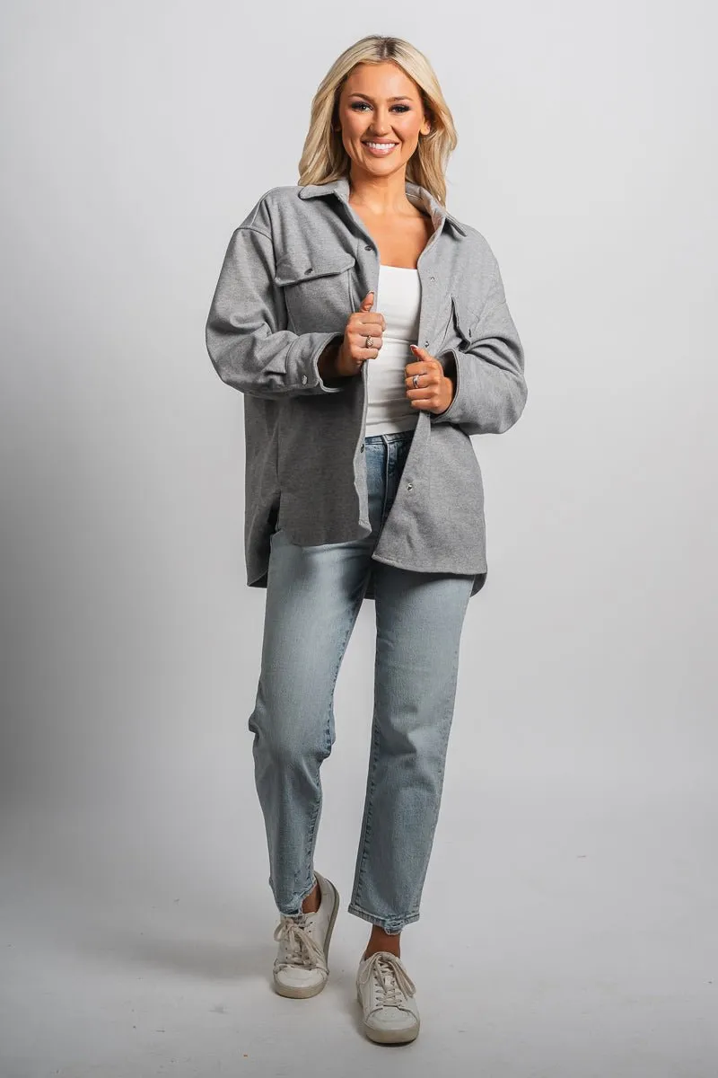Brushed knit shacket light grey