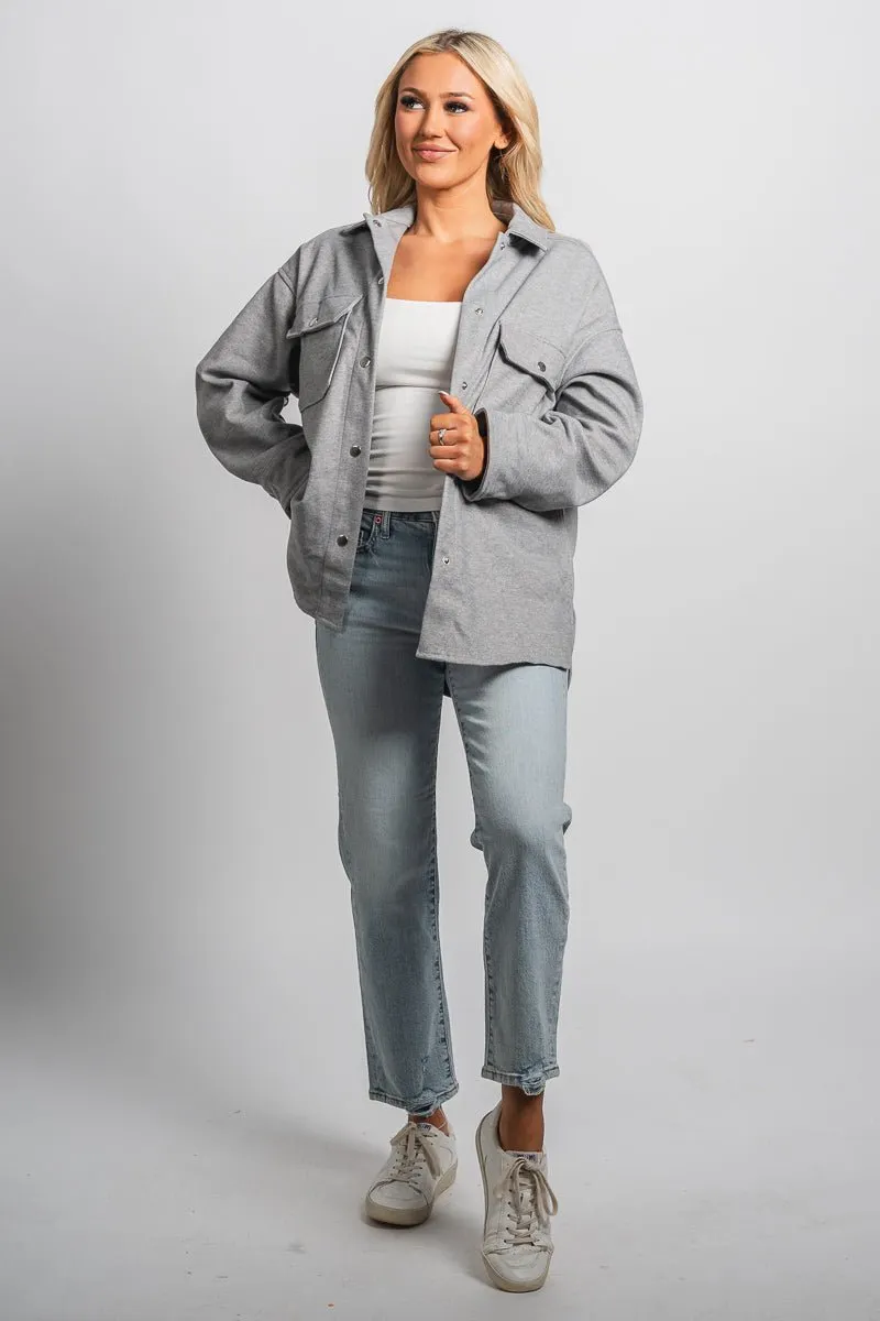 Brushed knit shacket light grey