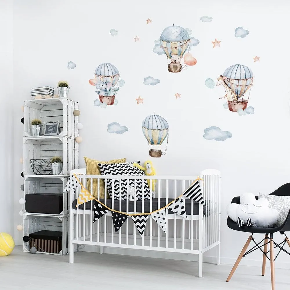 Cute Animals On Hot Air Balloons Wall Stickers