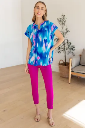 Dear Scarlett Lizzy Cap Sleeve Top in Royal Brush Strokes