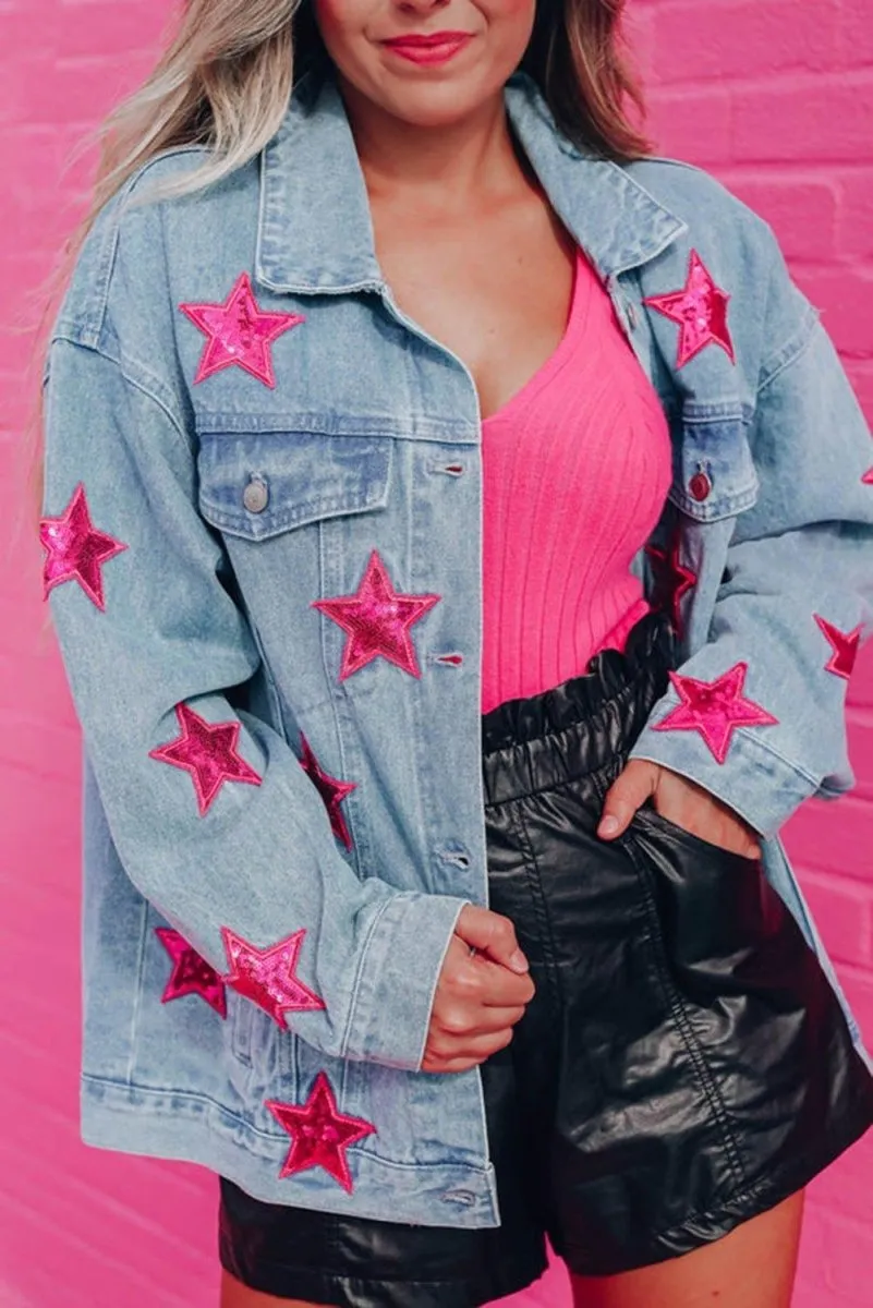 Denim Sequin Sparkle Denim Jacket