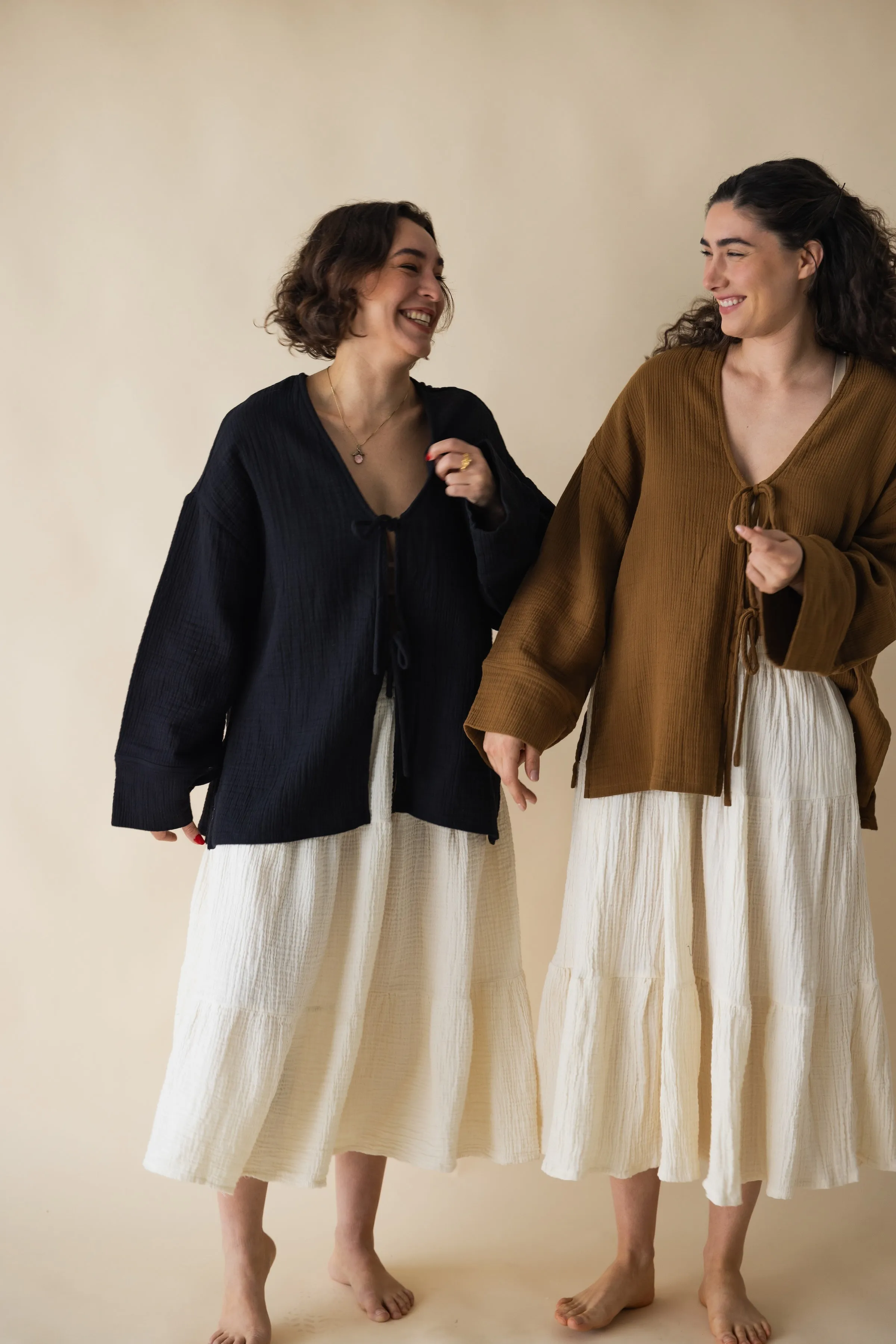 Double Layered Cotton Gauze Midi Skirt