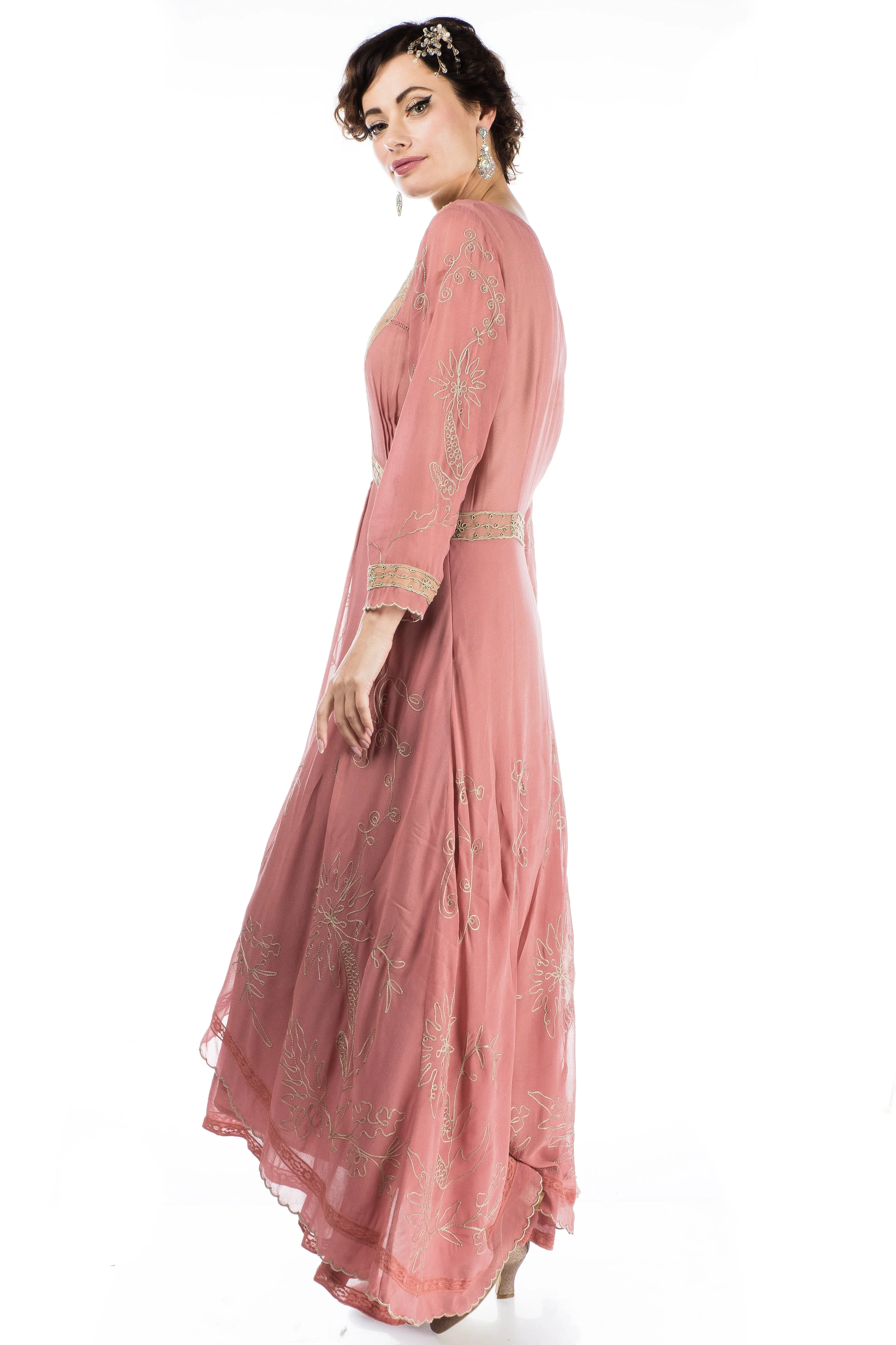Edith Downton Abbey Inspired Dress in Pink Beige by Nataya
