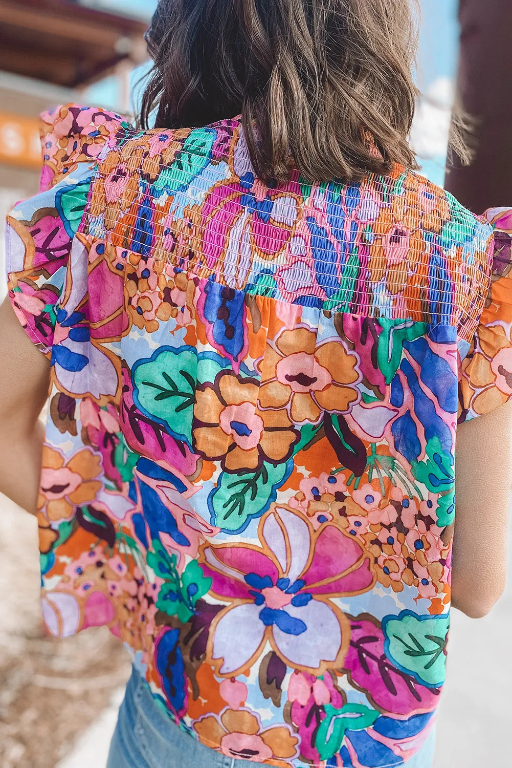 Floral Print Ruffle Sleeveless Smocked Top – Effortlessly Chic Summer Blouse 🌸