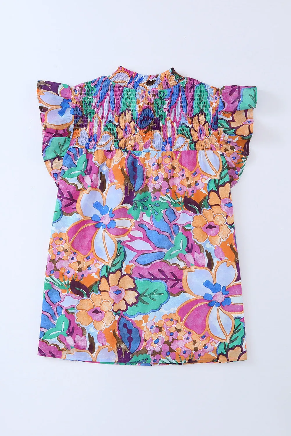 Floral Print Ruffle Sleeveless Smocked Top – Effortlessly Chic Summer Blouse 🌸