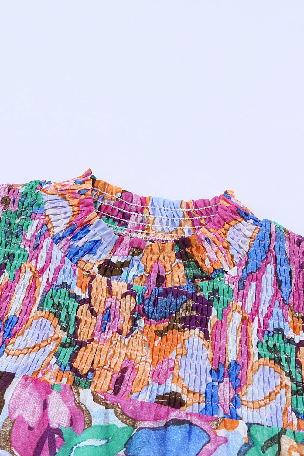 Floral Print Ruffle Sleeveless Smocked Top – Effortlessly Chic Summer Blouse 🌸