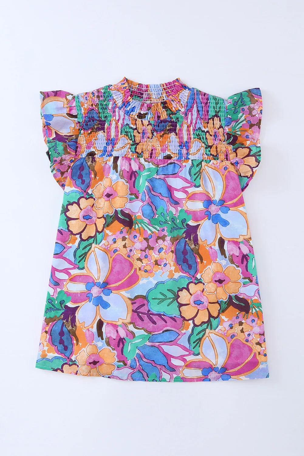 Floral Print Ruffle Sleeveless Smocked Top – Effortlessly Chic Summer Blouse 🌸